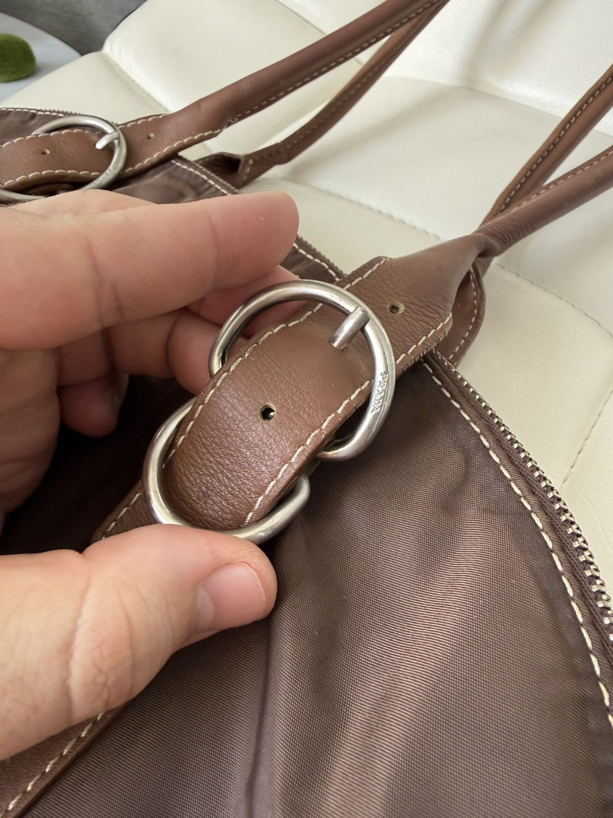 Prada Vintage 00s Prada Triangle Logo Nylon & Leather Brown Bag Size ONE SIZE - 14 Thumbnail