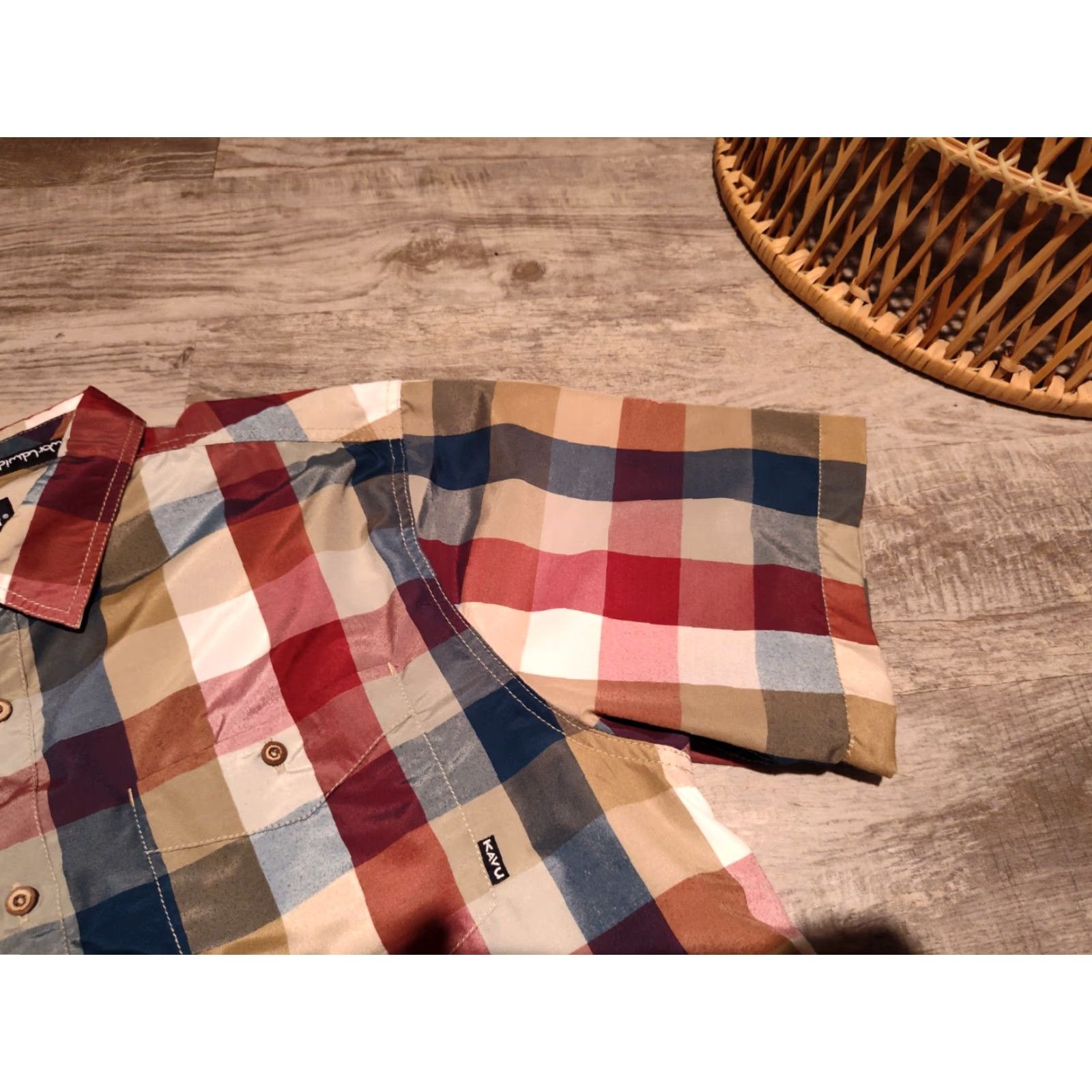 KAVU KAVU Park Lane Button-Up Shirt Men’s XL Short Sleeve Plaid Multicolor Polyester Knit Regular Size US XL / EU 56 / 4 - 5 Thumbnail
