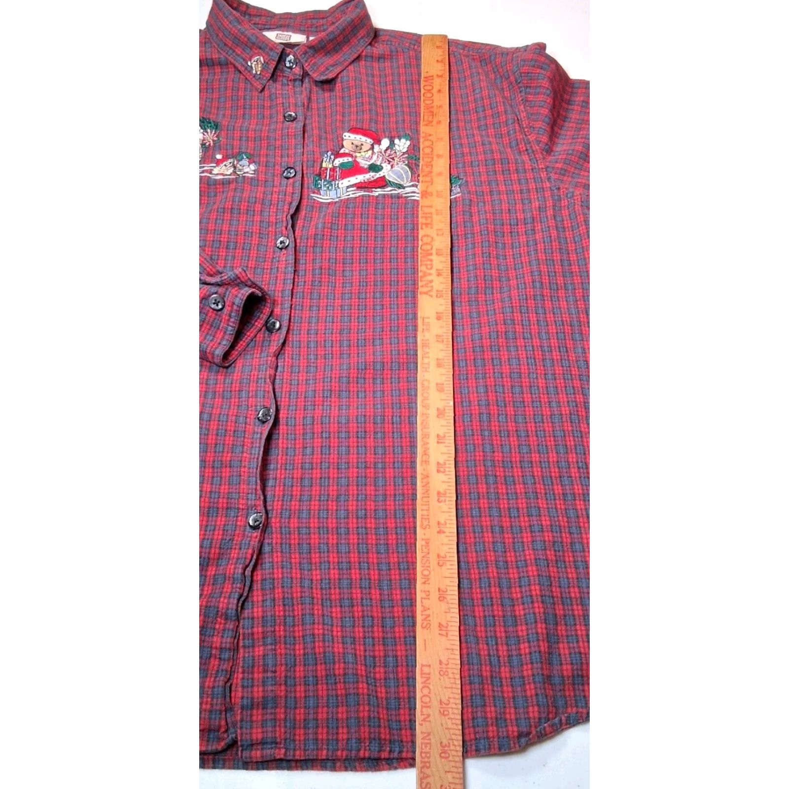 Faded Glory Faded Glory Christmas Shirt Women Plus Size 22/24W Red Plaid Santa Bear Button-Up Embroidered Holiday Blouse Size 3XL / US 20-22 - 5 Thumbnail