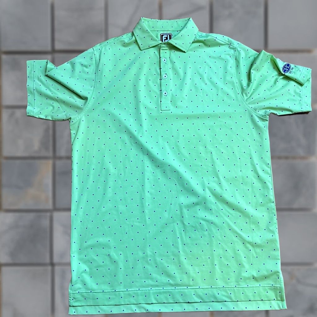 Footjoy Footjoy Shirt Mens L Green Polo Men All Over Geometric Print Gold Performance Size US L / EU 52-54 / 3 - 1 Thumbnail
