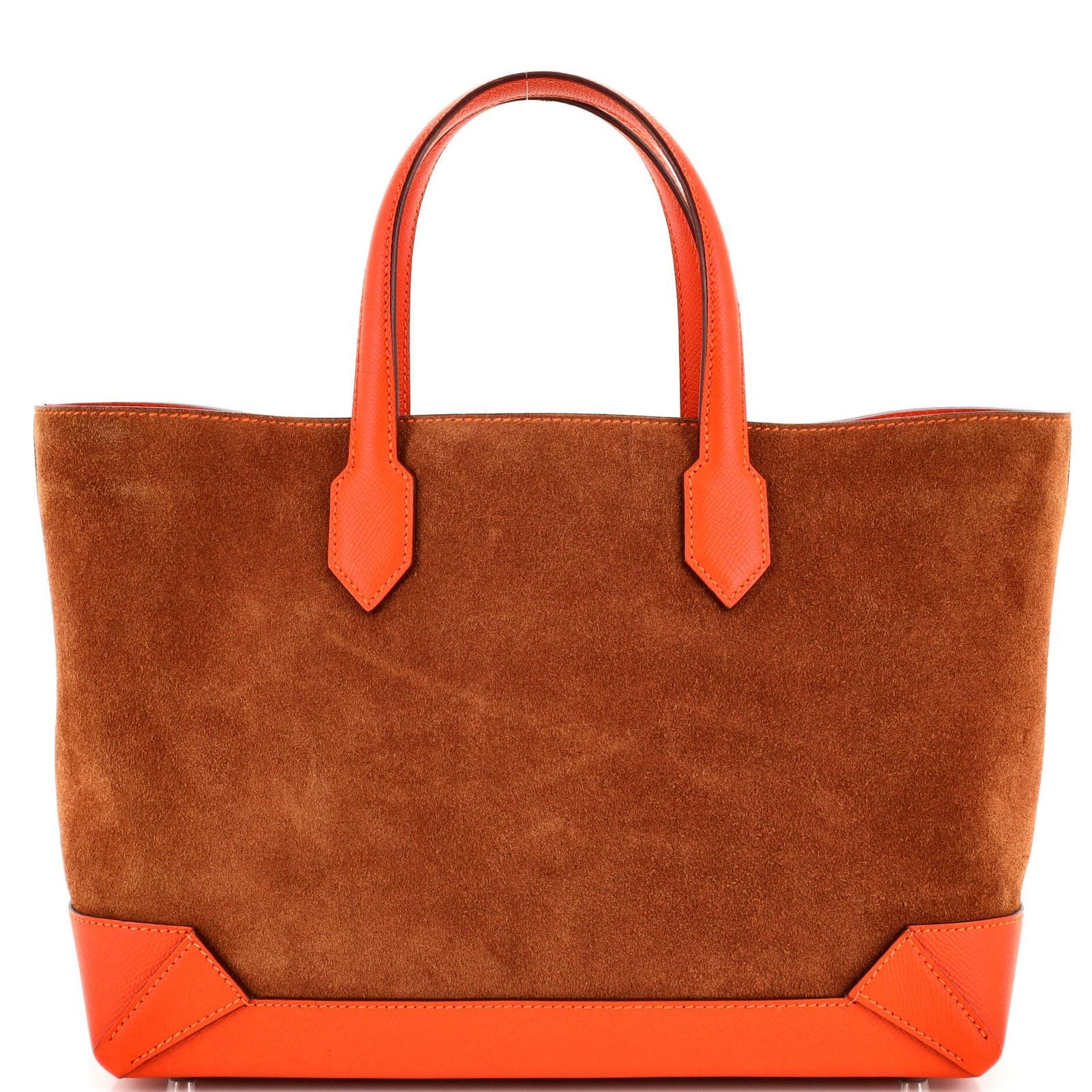 image of Hermes Maxibox Cabas Doblis Suede With Epsom 30 in Brown, Women's