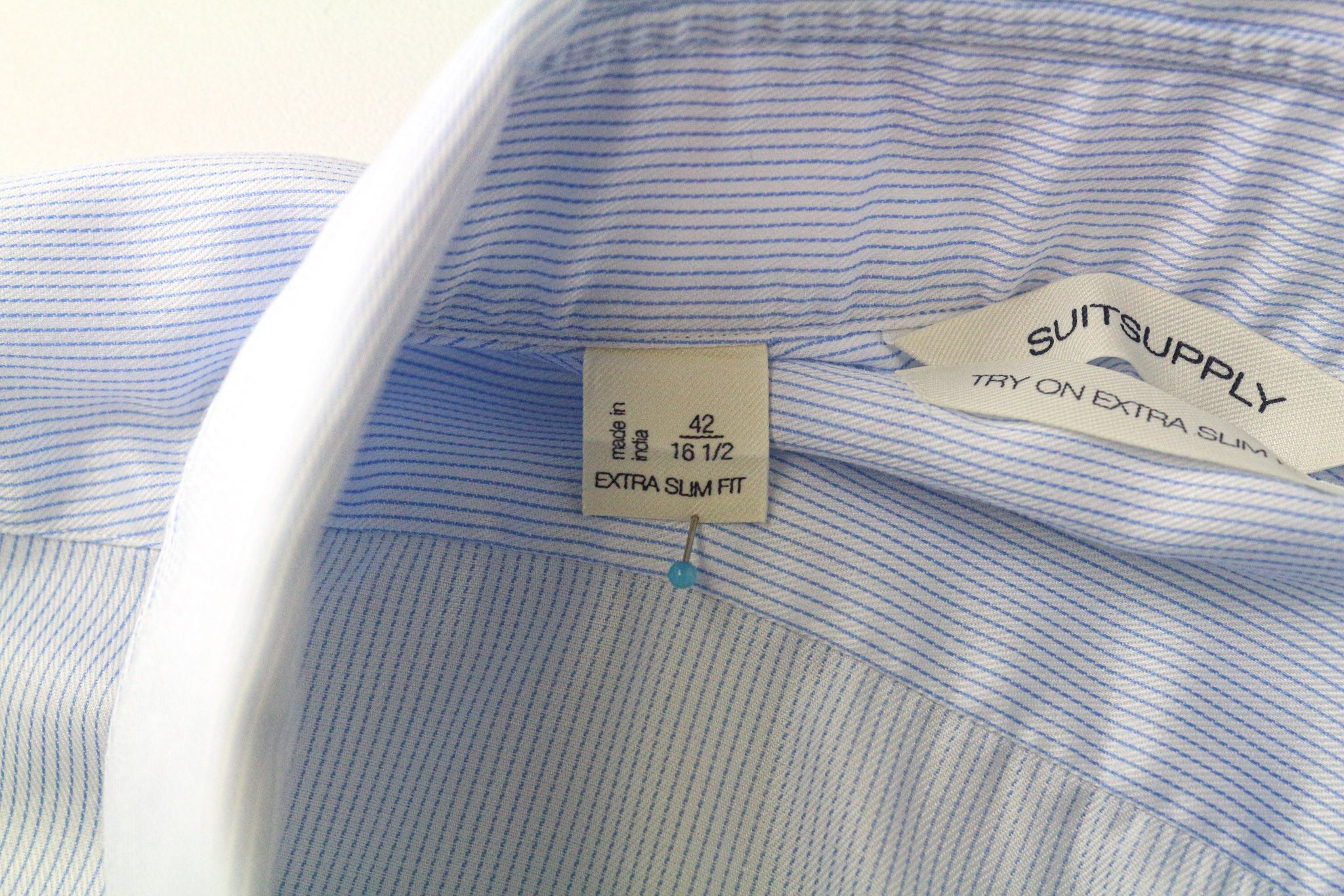 Suitsupply 42/16 1/2 Extra Slim Blue Cotton Striped Cutaway 78717 Size 42R - 5 Thumbnail