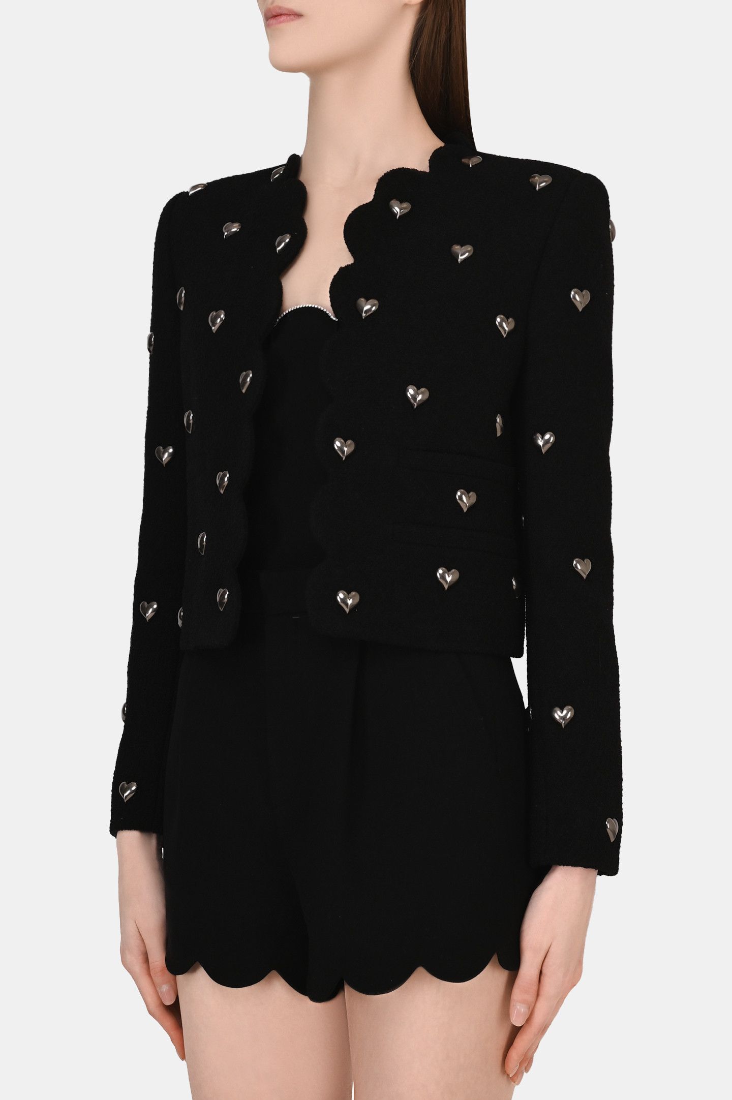 Saint Laurent Paris o1bcso1str0425 Cropped Jacket In Boucle Tweed in Black Size M / US 6-8 / IT 42-44 - 4 Thumbnail
