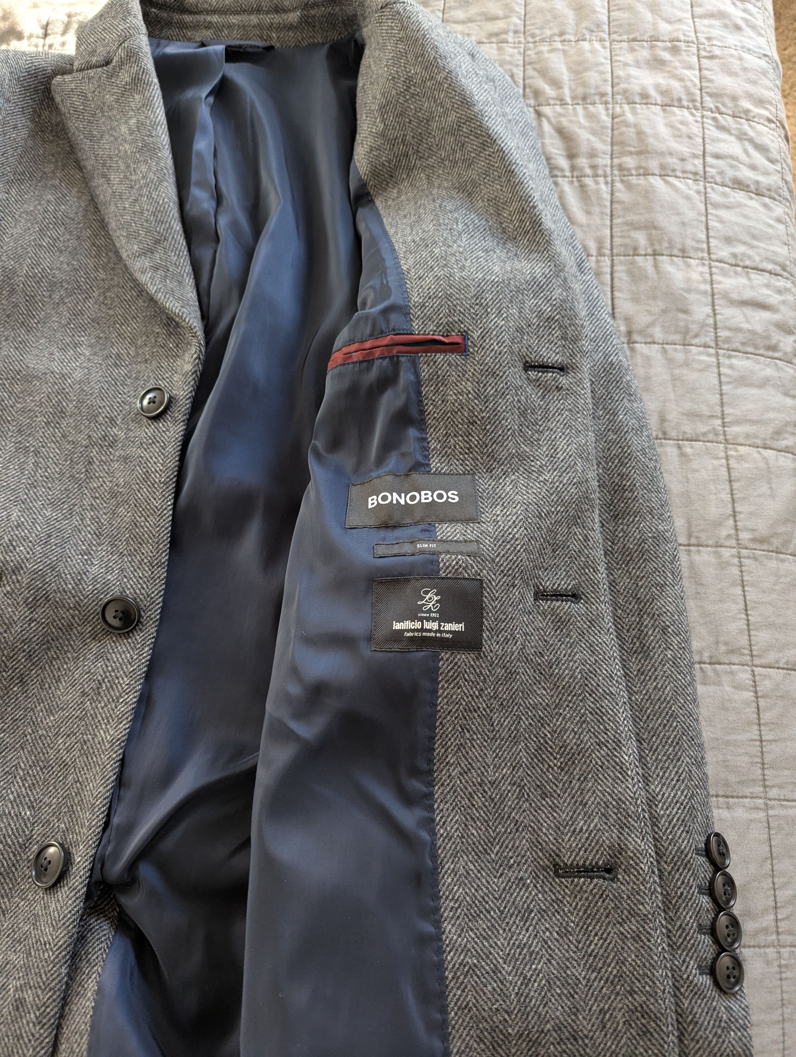 Bonobos Bonobos Italian Wool Topcoat in Gray Heringbone Like New Size US S / EU 44-46 / 1 - 4 Thumbnail