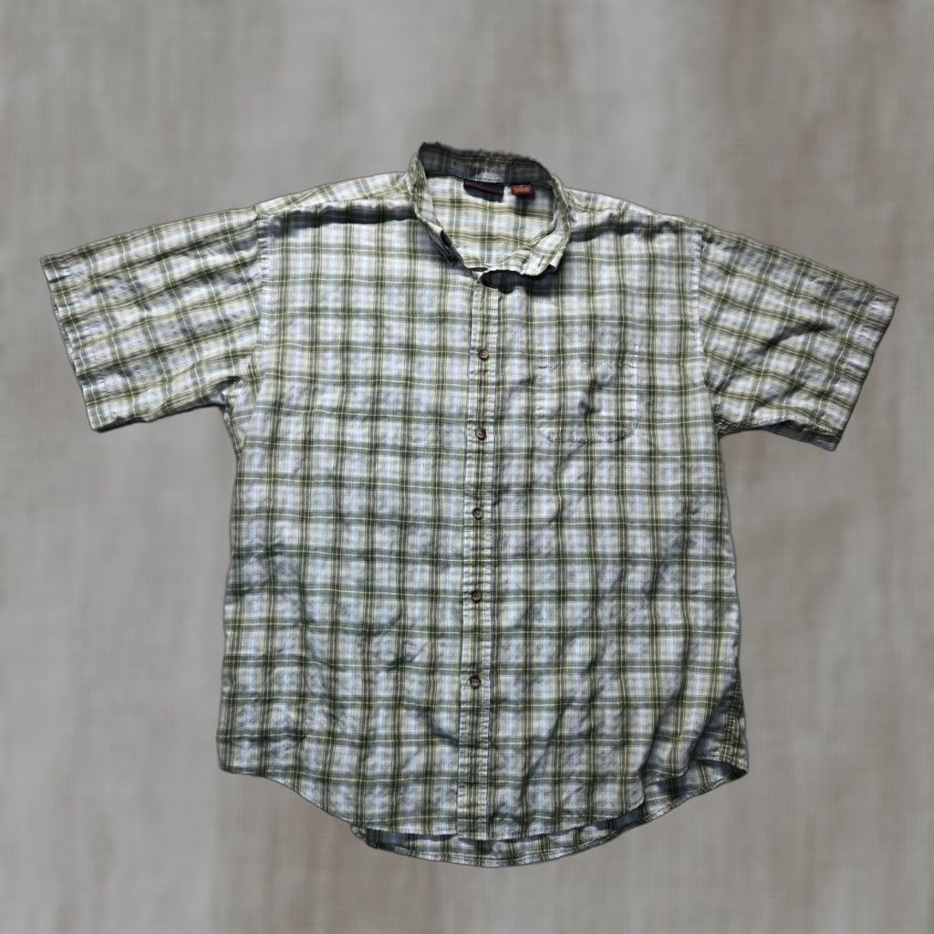 Vintage Saddlebred Shirt Button-Up Short Sleeve Men L Green Plaid Classic Fit A80 Buttons Pocket Logo Vintage: No Size US 33 - 1 Thumbnail