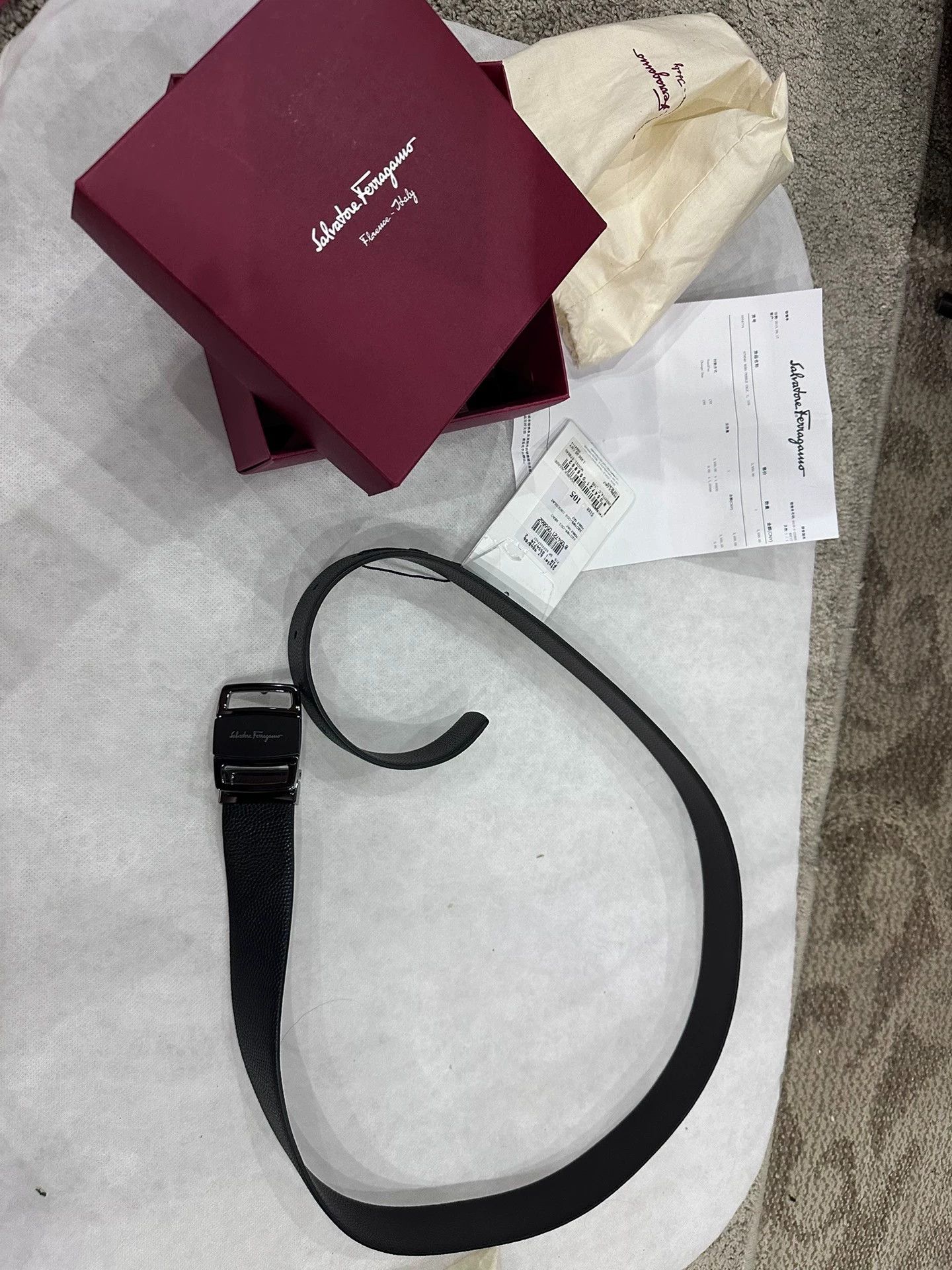 Salvatore Ferragamo Ferragamo Black/Brown Caviar Square Buckle Belt 3.4cm 105cm Size ONE SIZE - 1 Thumbnail