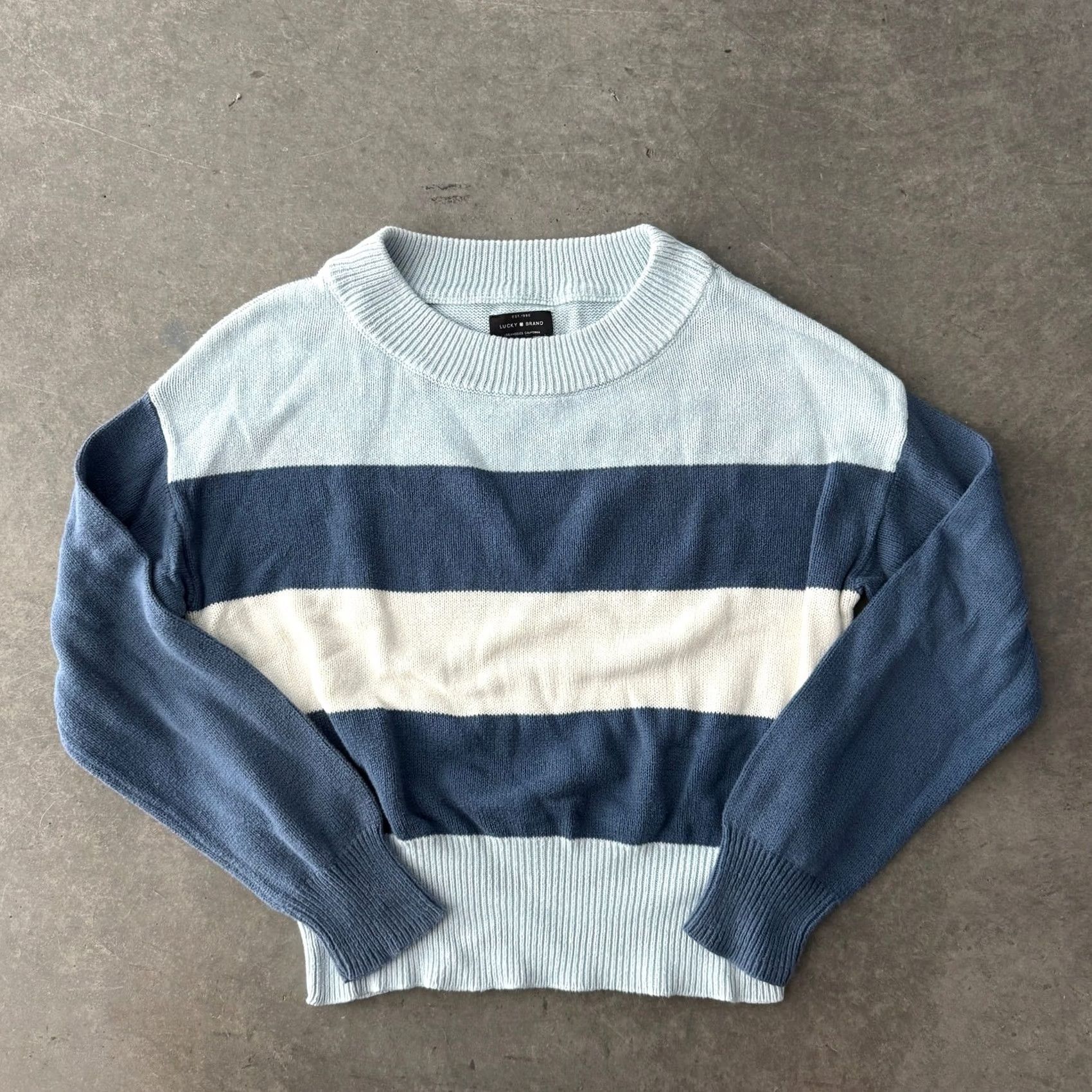 Lucky Brand VINTAGE Lucky Brand Blue White Striped Lightweight Sweater Longsleeve Small Blouse Womens Size S / US 4 / IT 40 - 2 Thumbnail