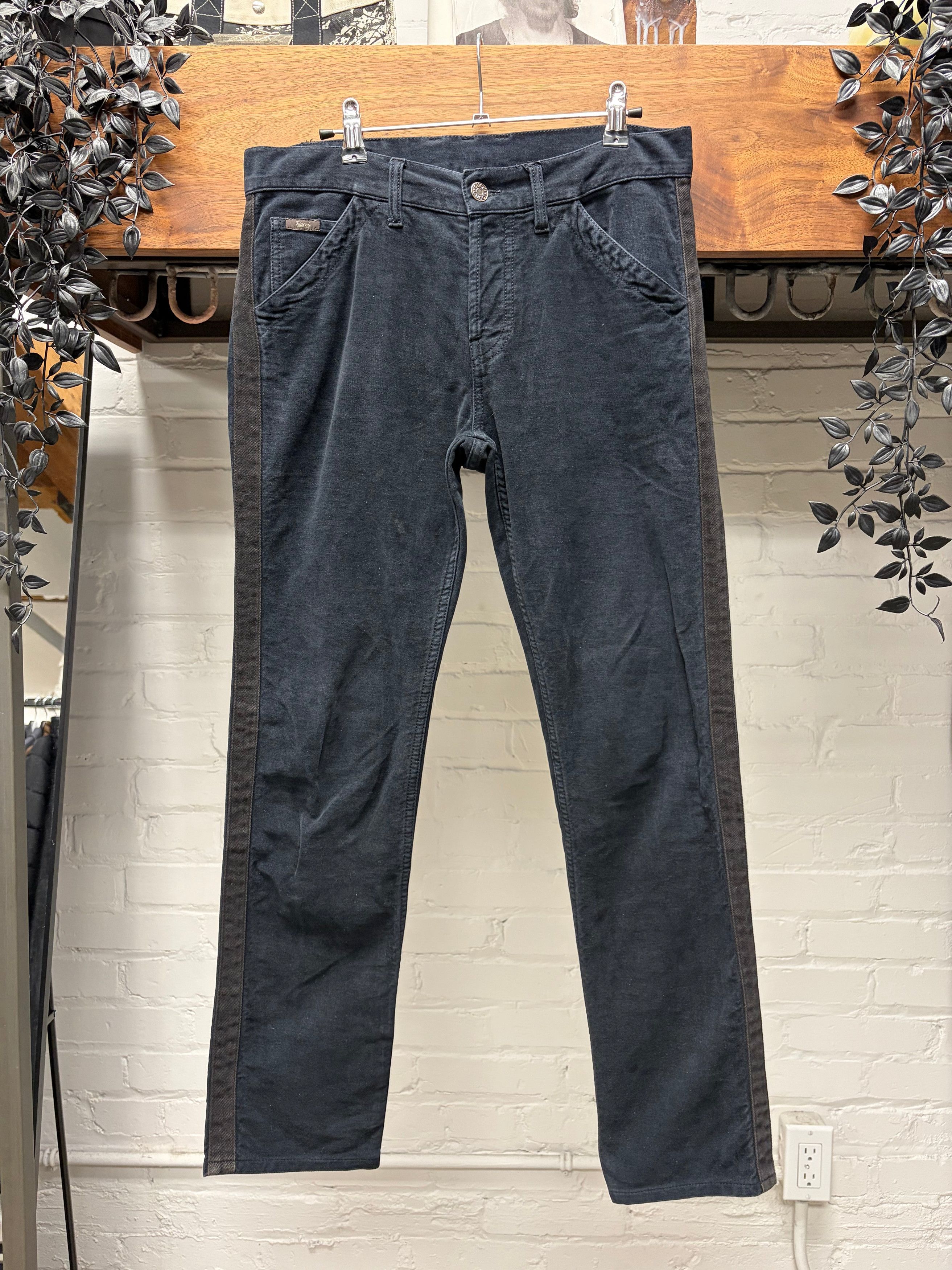 Gucci Vintage Gucci Brown Side Stripe Raw Blue Skinny Jeans Size US 30 / EU 46 - 1 Thumbnail