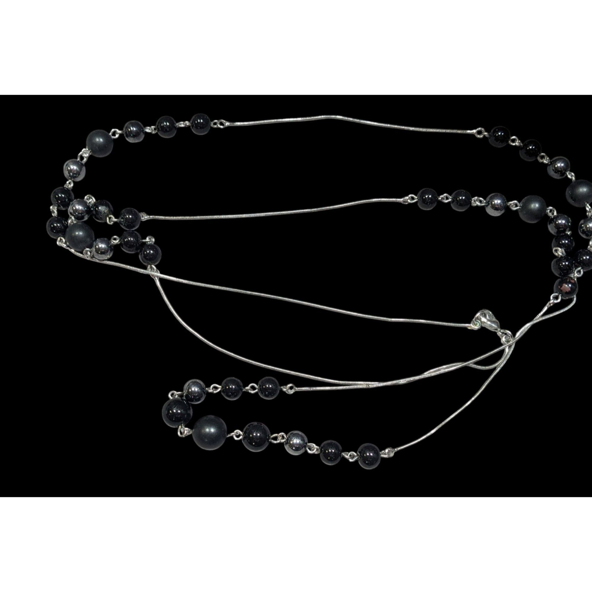 Other Elegant Opera Station Necklace Black Beads On Silver Tone Sn Size ONE SIZE - 3 Thumbnail