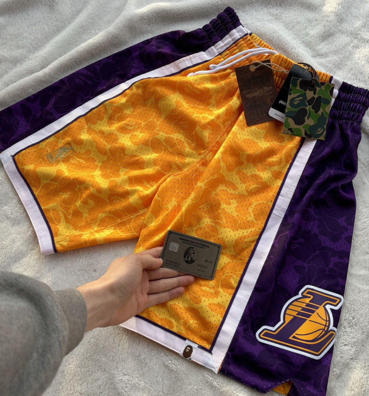 Bape Bape x M&N x NBA Lakers Basketball Shorts Size US 32 / EU 48 - 2 Thumbnail