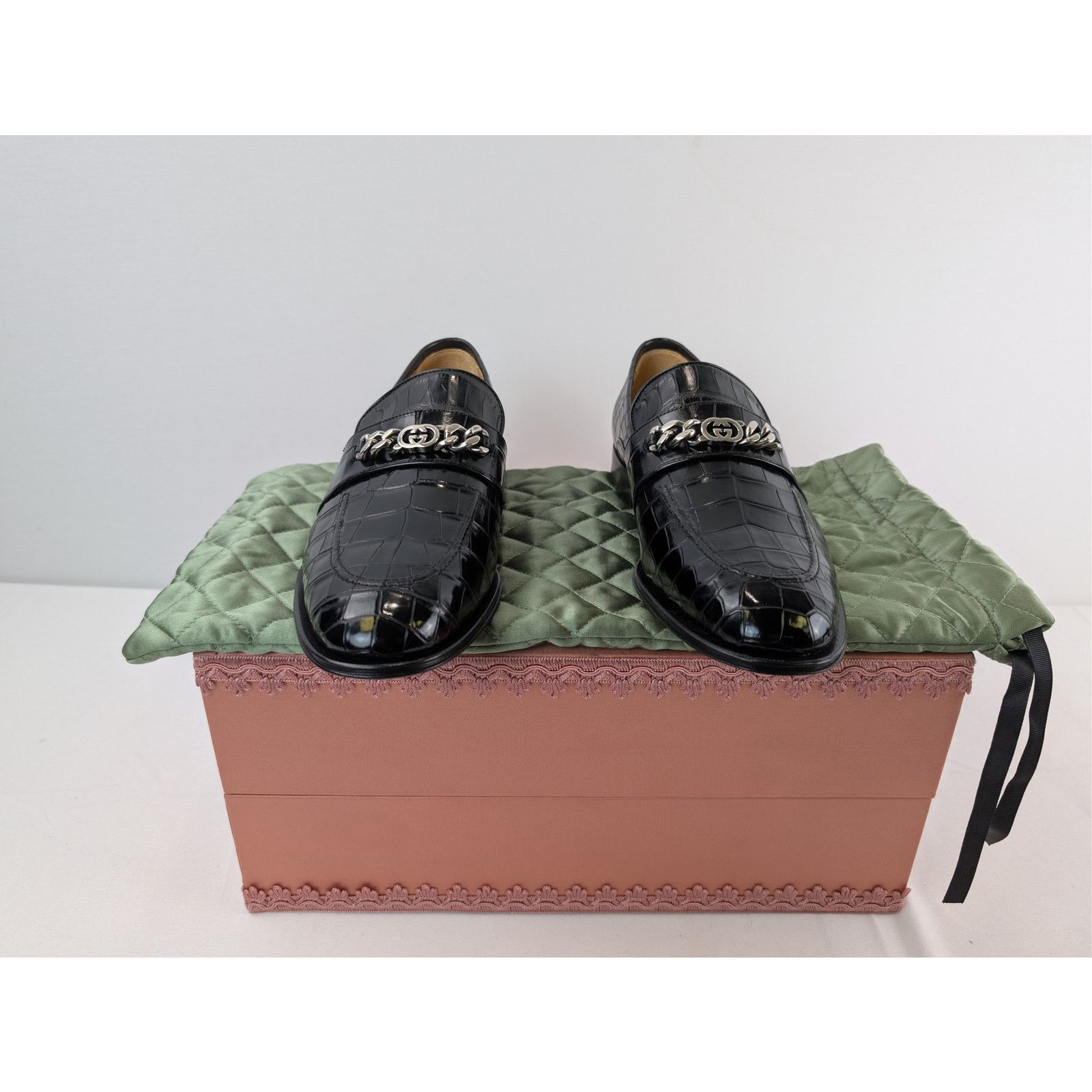 Gucci o1rshd1 Sukey Logo Crocodile Dress Loafers Shoe Boots Black Size US 11.5 / EU 44-45 - 17 Thumbnail