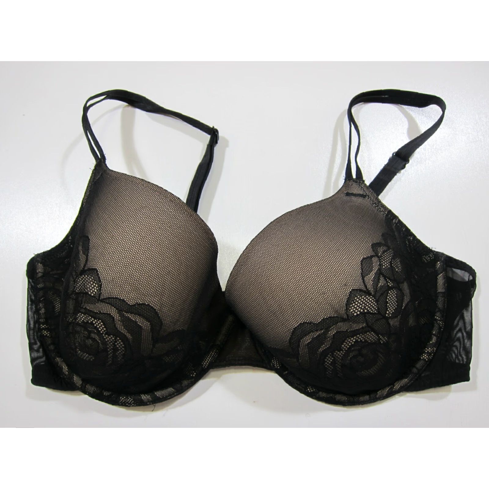 Vintage Wacoal Black Embroidered Floral Lace Padded Push Up Underwire Coverage Bra 34DD Size ONE SIZE - 2 Thumbnail