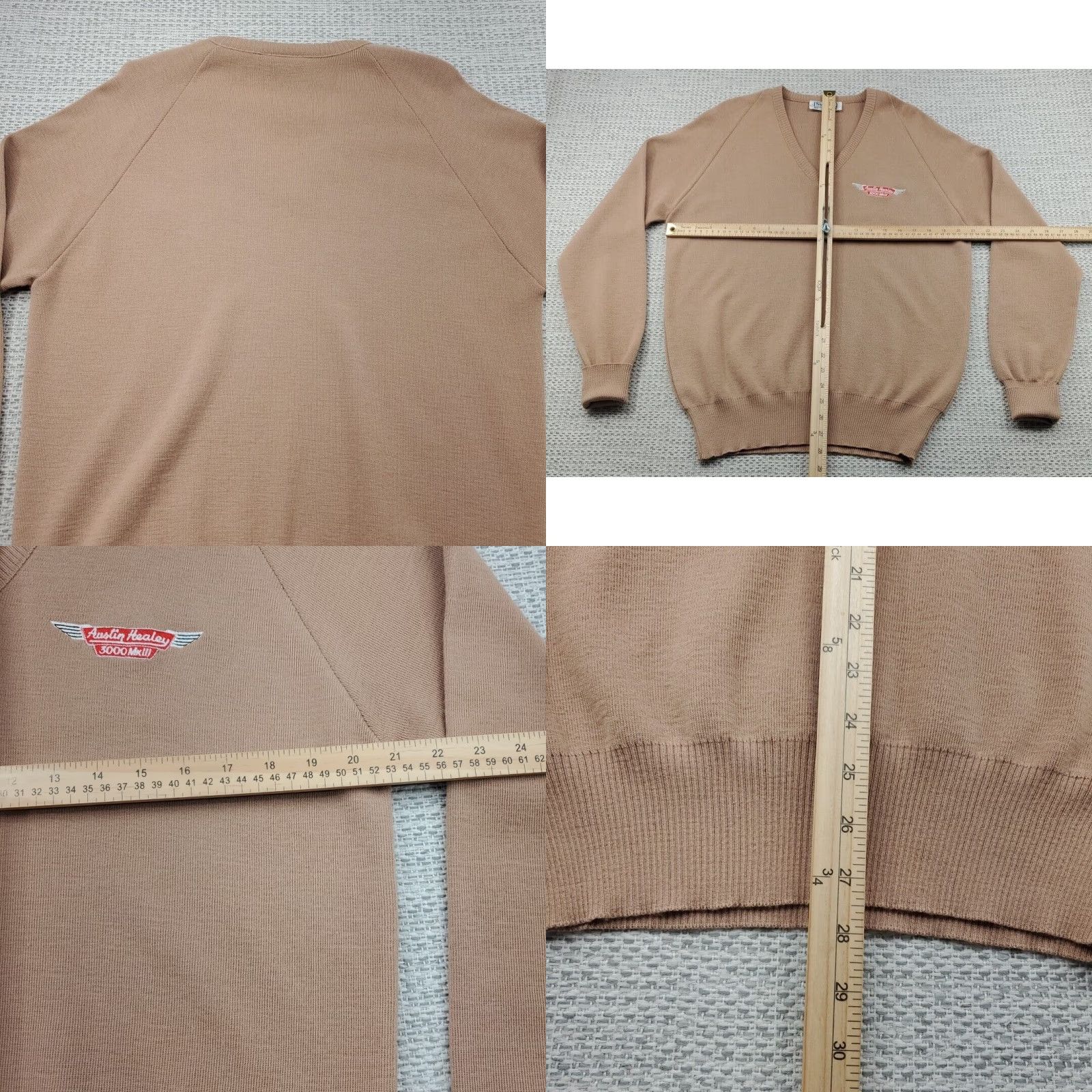 Vintage VTG Symbol Austin Healey MKIII Sweatshirt Mens 42 Long Sleeve Sweater Pullover Beige Wool Logo Crew Neck Vintage 80s 90s Classic Outdoor Designer Size US XL / EU 56 / 4 - 8 Thumbnail