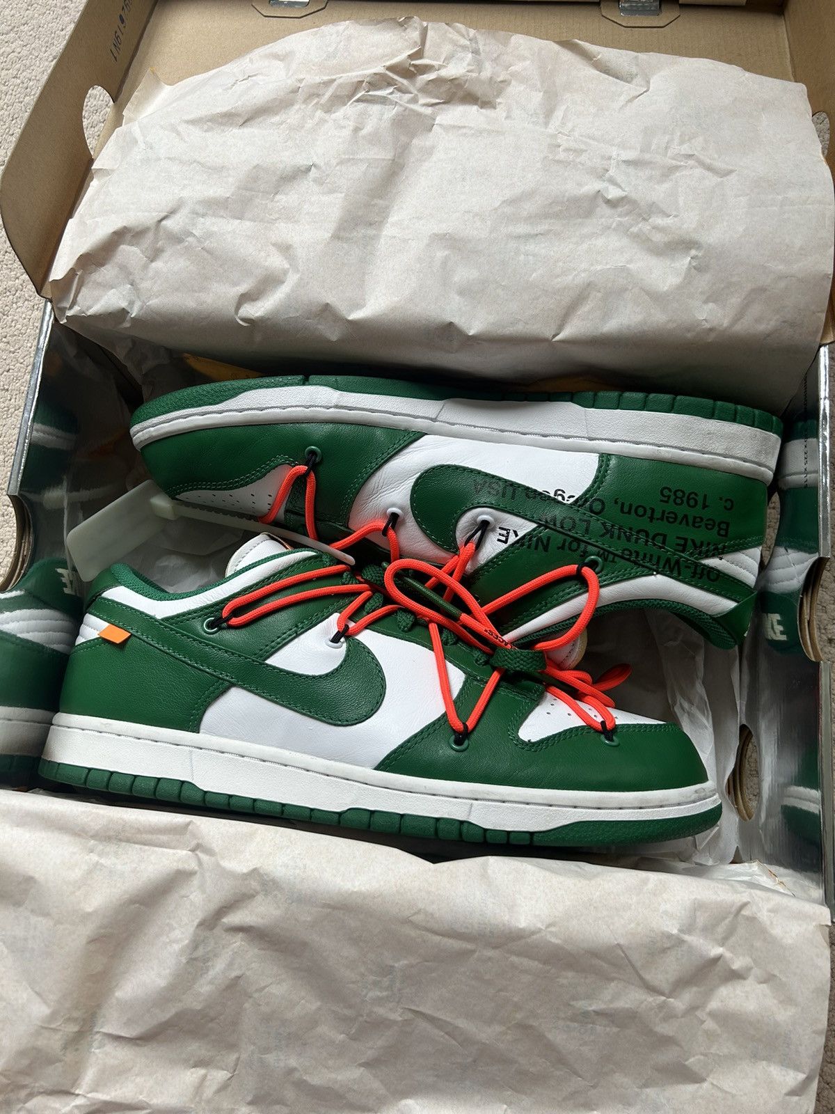 image of Nike Off White Dunk Pine Green Shoes, Men's (Size 11)