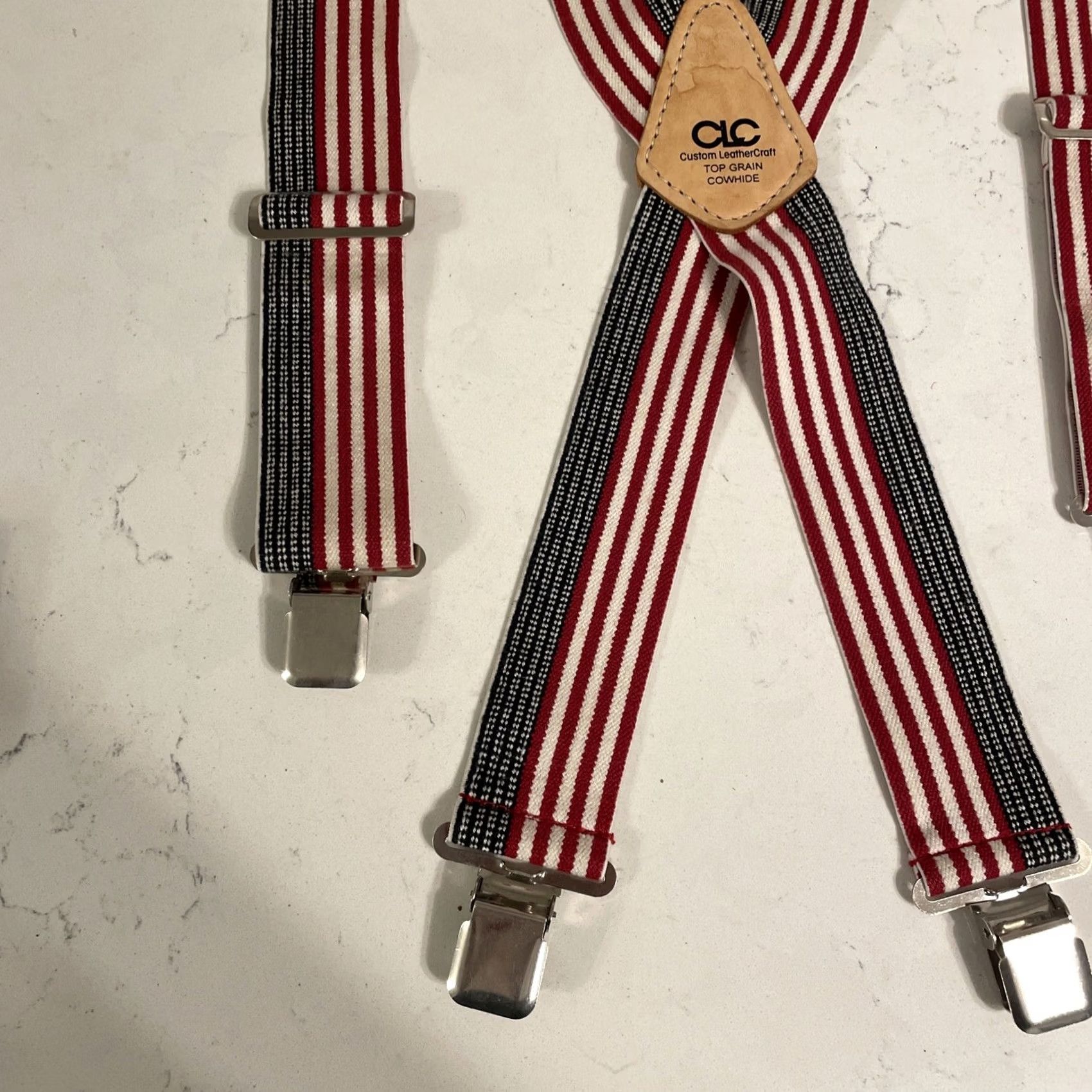 Vintage VINTAGE CLC Custom Leather Craft Adj 2" Wide Strap X-Back Suspenders American Flag USA One Size Clip Size ONE SIZE - 4 Thumbnail