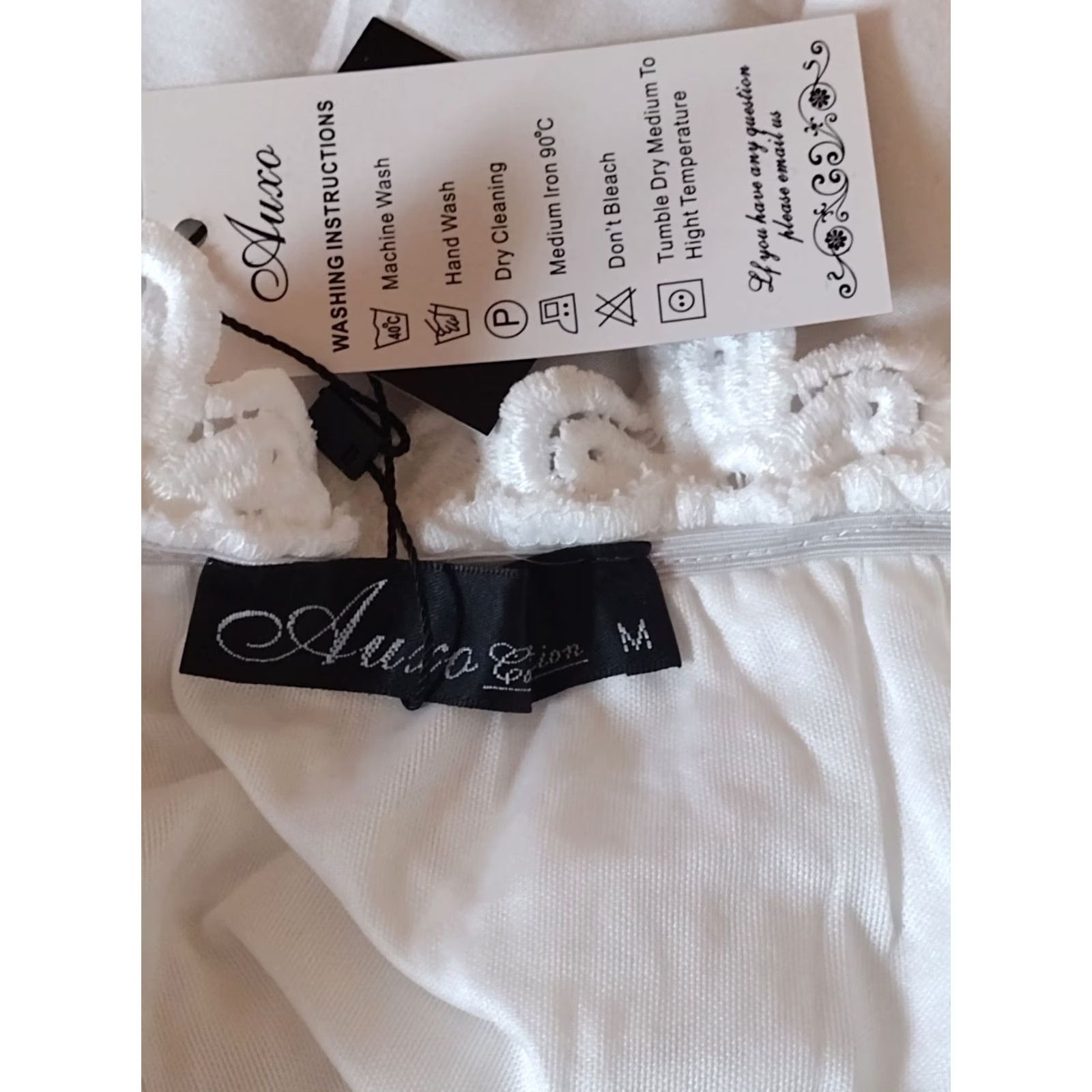 Vintage Auxo White Off Shoulder Floral Lace Short Dress 3/4 Sleeve M Womens Dress Floral Pattern Summer Spring Size 32" / US 10 / IT 46 - 6 Thumbnail