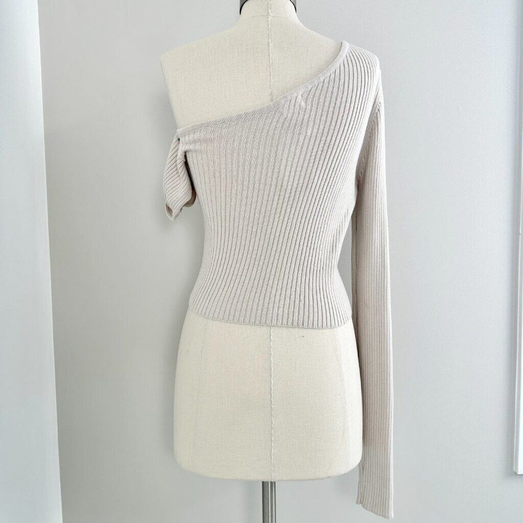 REVOLVE Silk Ivory Twist Sweater | Revolve Shae One Sleeve | Large Size L / US 10 / IT 46 - 7 Thumbnail