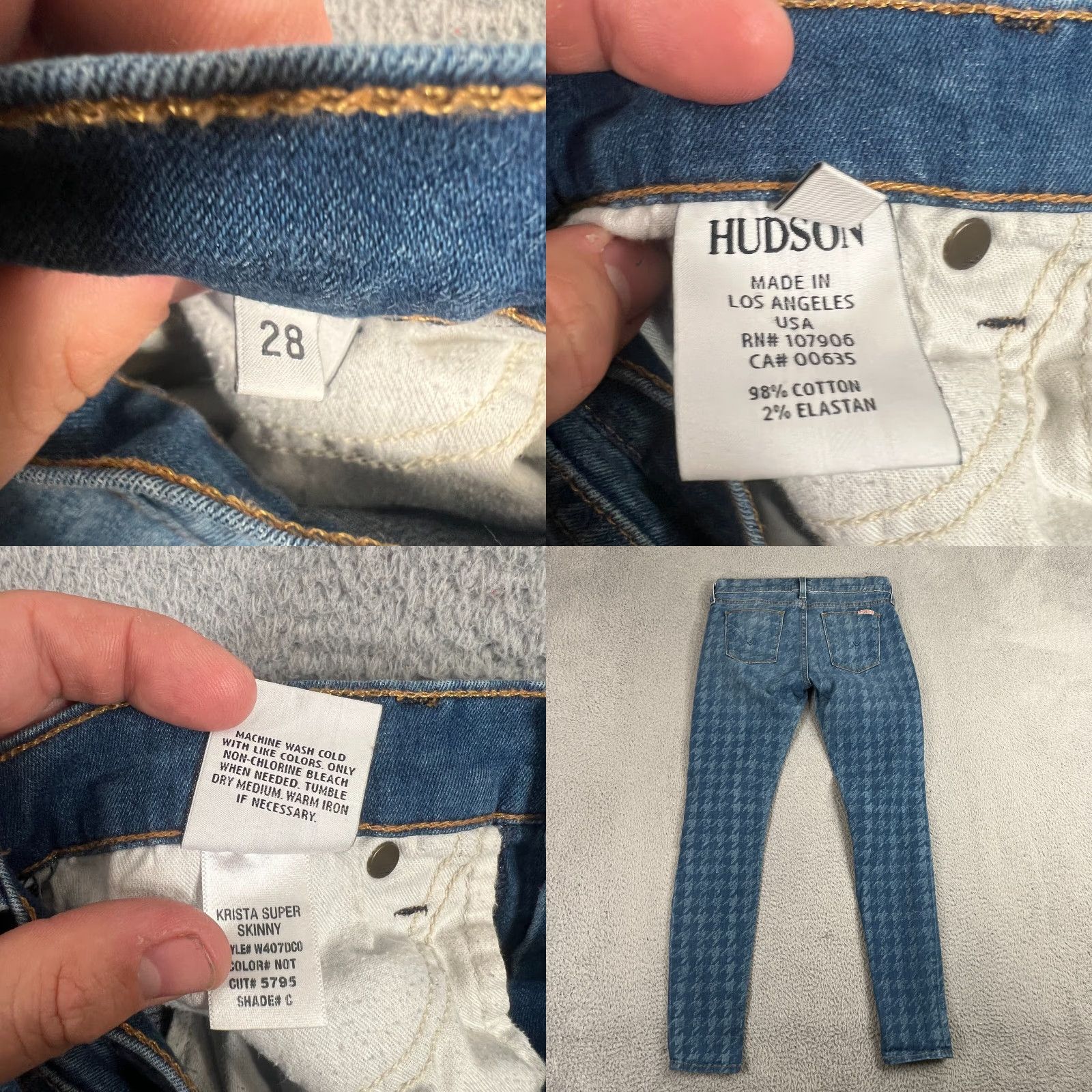 Hudson VINTAGE Hudson Womens Skinny Jeans Size 28 Blue Houndstooth Print Modern 5-Pocket Size 28" / US 6 / IT 42 - 8 Thumbnail