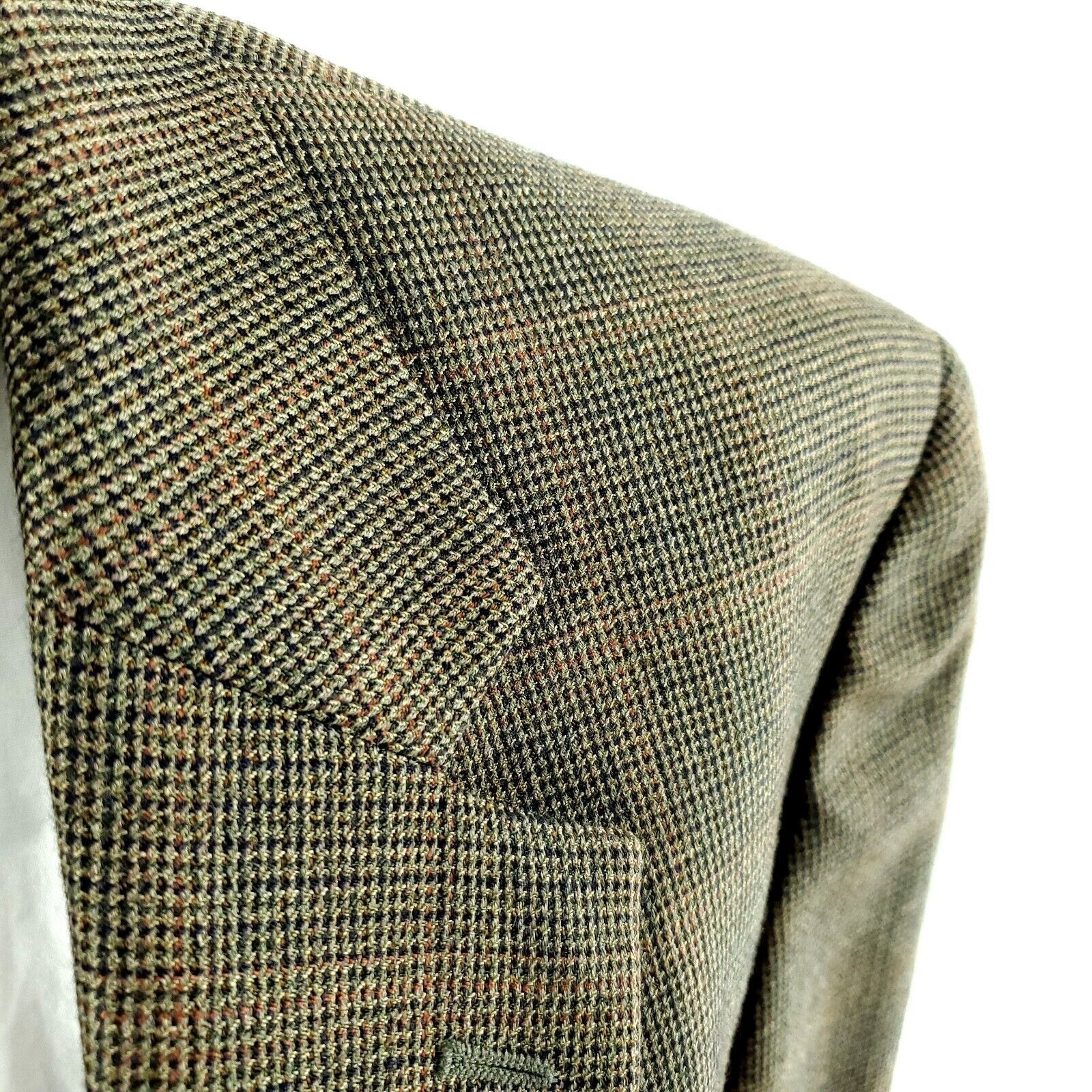 Jos. A. Bank Jos A Bank Tweed Wool 2 Button Sport Coat 44R Green Blue Che Size 44R - 2 Thumbnail