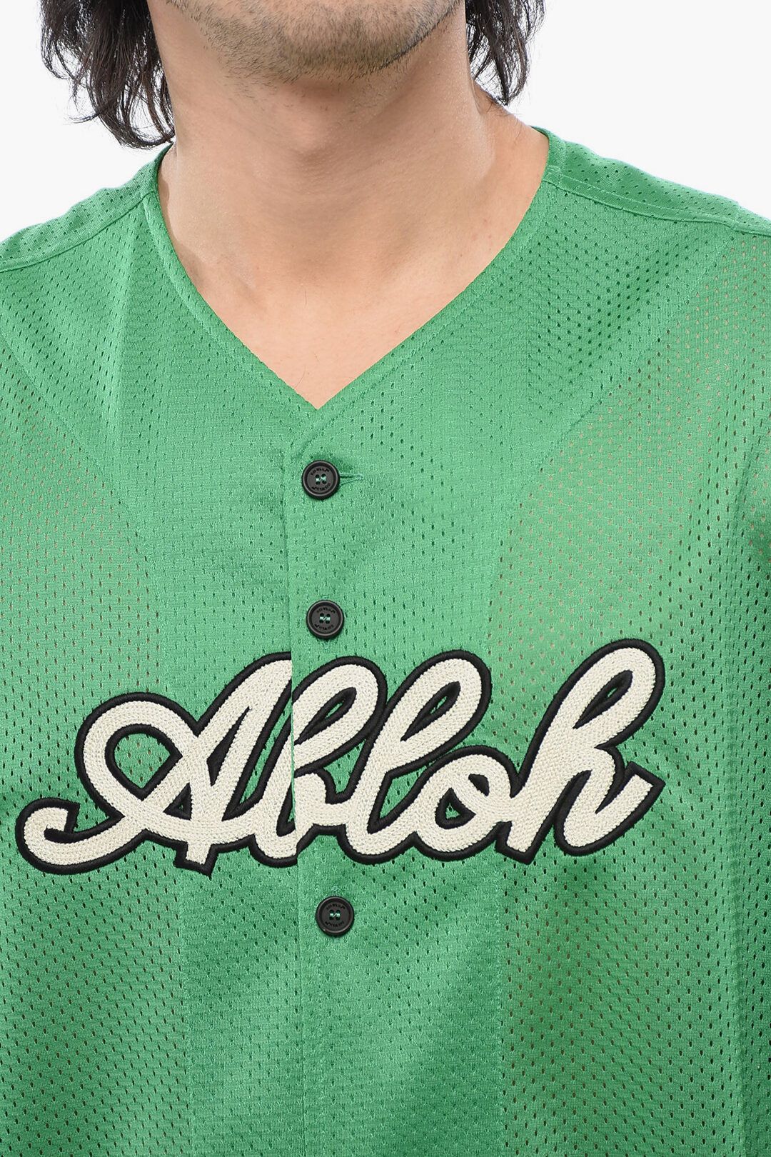 Off-White og1mm1025 Embroidered Baseball Mesh T-Shirt in Green Size US L / EU 52-54 / 3 - 3 Thumbnail