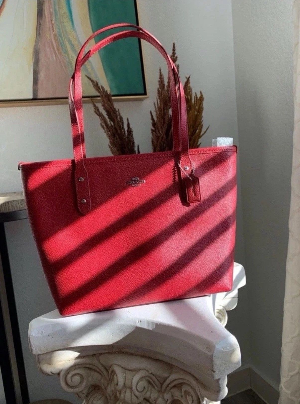 Coach COACH Mini Leather City Zip Tote Purse True Red Size ONE SIZE - 5 Thumbnail