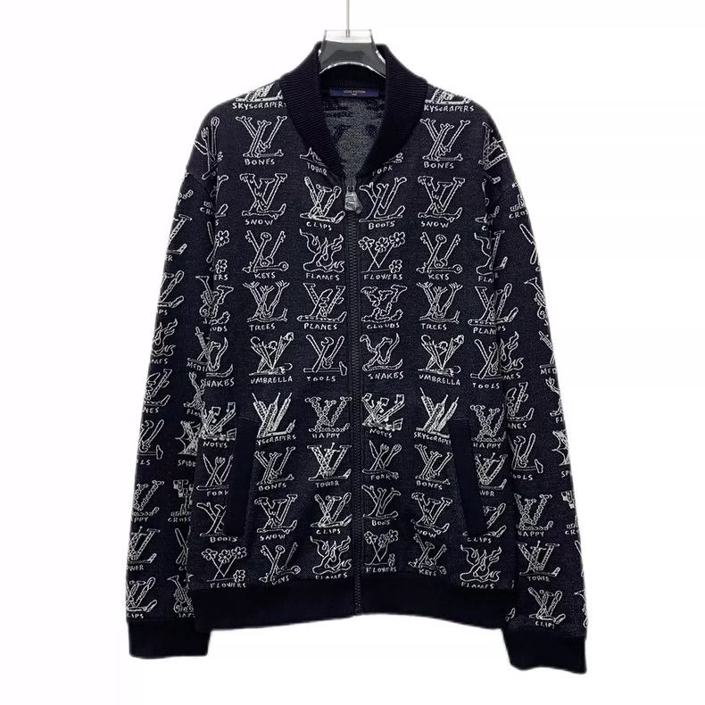 Louis Vuitton Louis Vuitton Cotton zip knit jacket with full black logo Size US XL / EU 56 / 4 - 1 Thumbnail