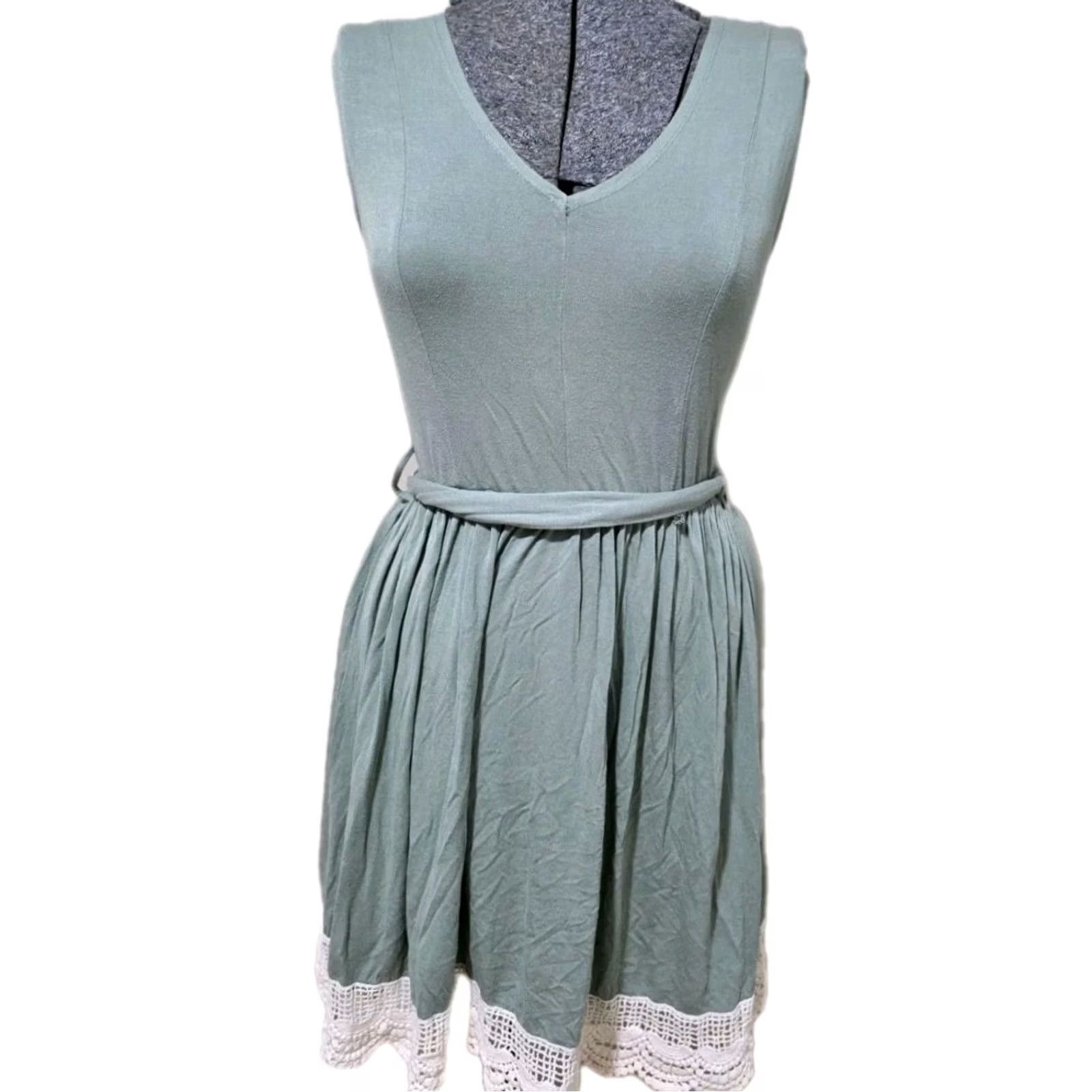 Vintage VINTAGE? No. Miami Mini Dress Women's Size S Gray V-Neck Sleeveless Tie Waist Lace Trim Dress Size S / US 4 / IT 40 - 2 Thumbnail