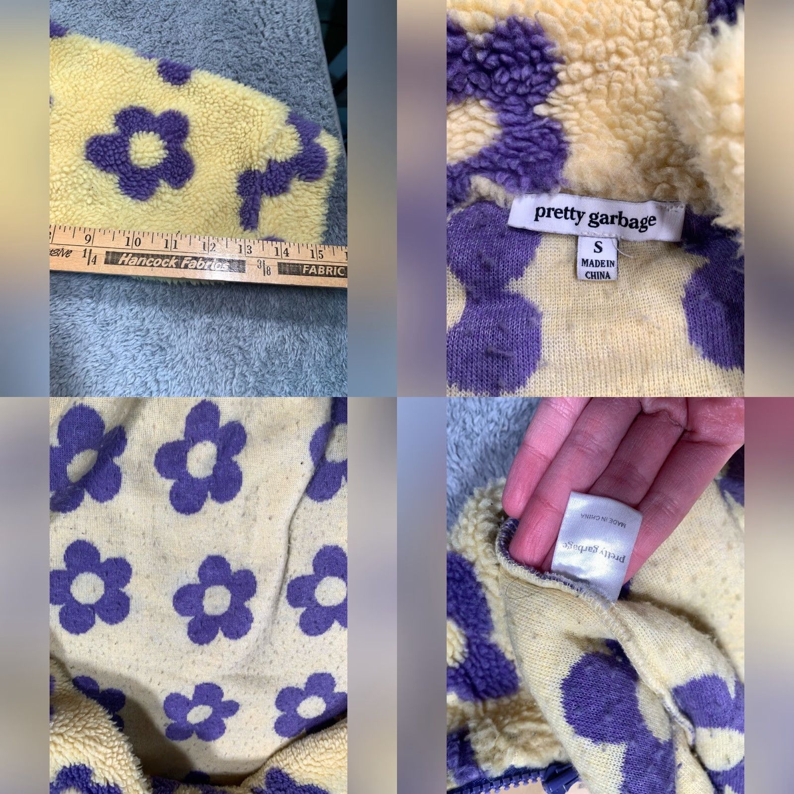 Vintage Pretty garbage Fleece Jacket Yellow Small Women S Purple Flowers Size S / US 4 / IT 40 - 8 Thumbnail