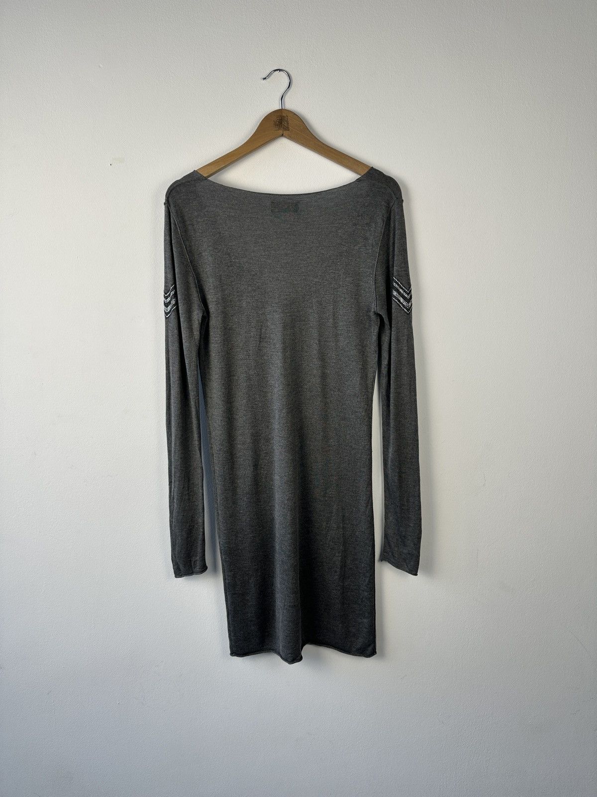 Zadig & Voltaire ZADIG & VOLTAIRE Grey V-Neck Dress Chevron Rhinestone Studs Size L / US 10 / IT 46 - 12 Thumbnail