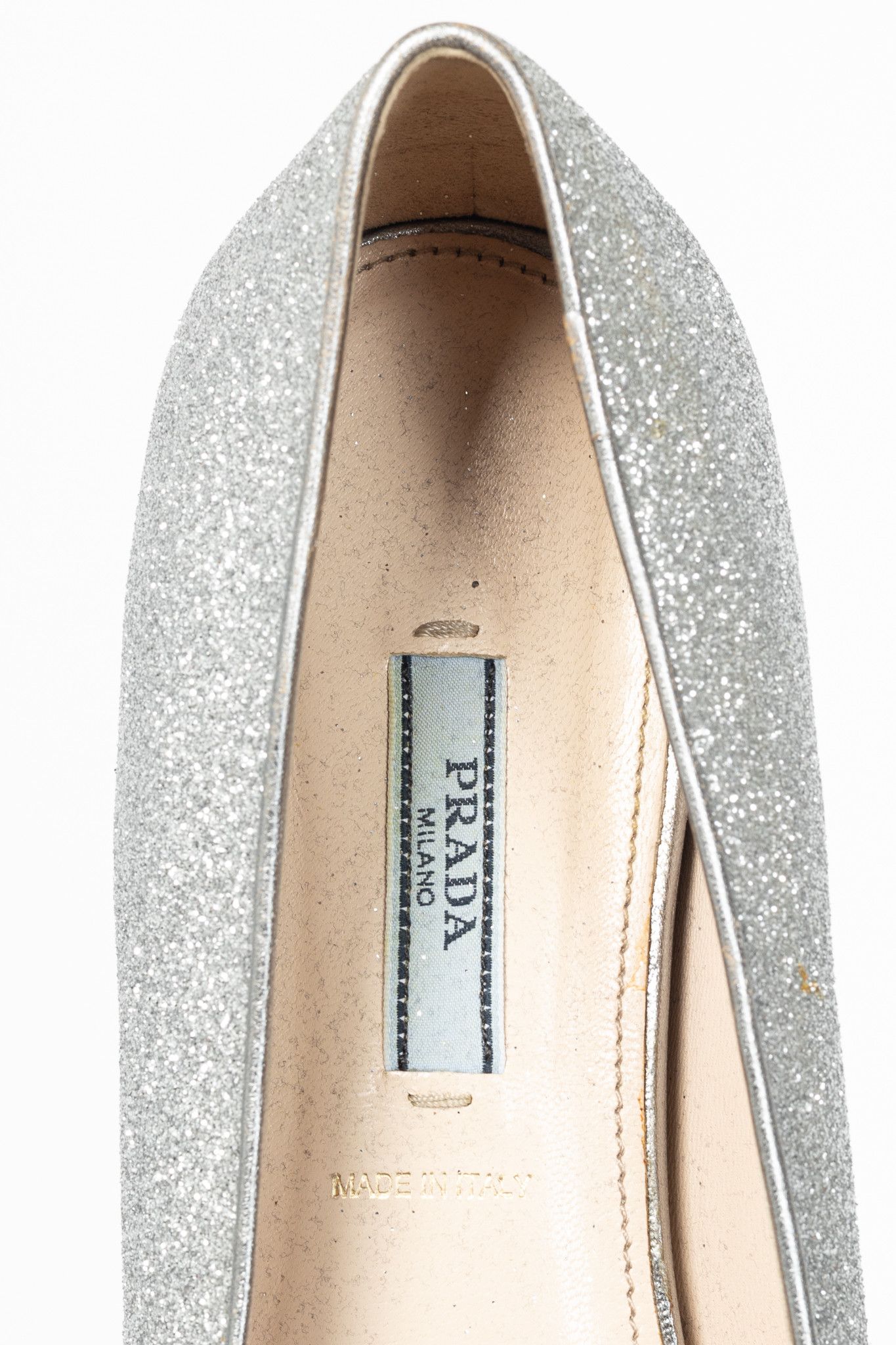 Prada Prada Argento Glitter Logo Hidden-Wedge Loafers Size US 9.5 / IT 39.5 - 9 Thumbnail