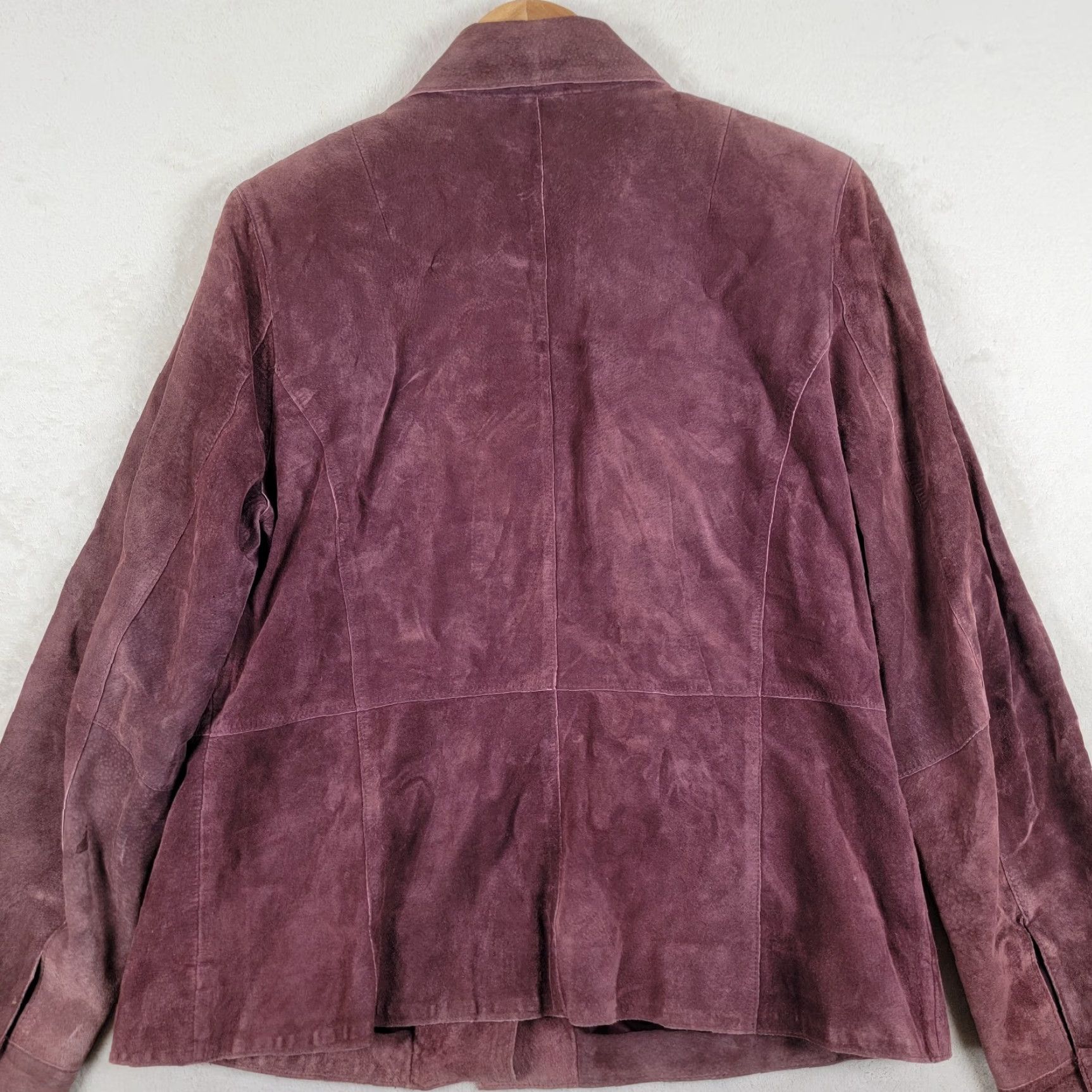 Vintage I.E. Relaxed 100% Leather Suede Plum Purple Jacket Women's Size 14 Relaxed Long Sleeve Button Closure Pockets Collared Lined Preppy Jacket Size XL / US 12-14 / IT 48-50 - 2 Thumbnail