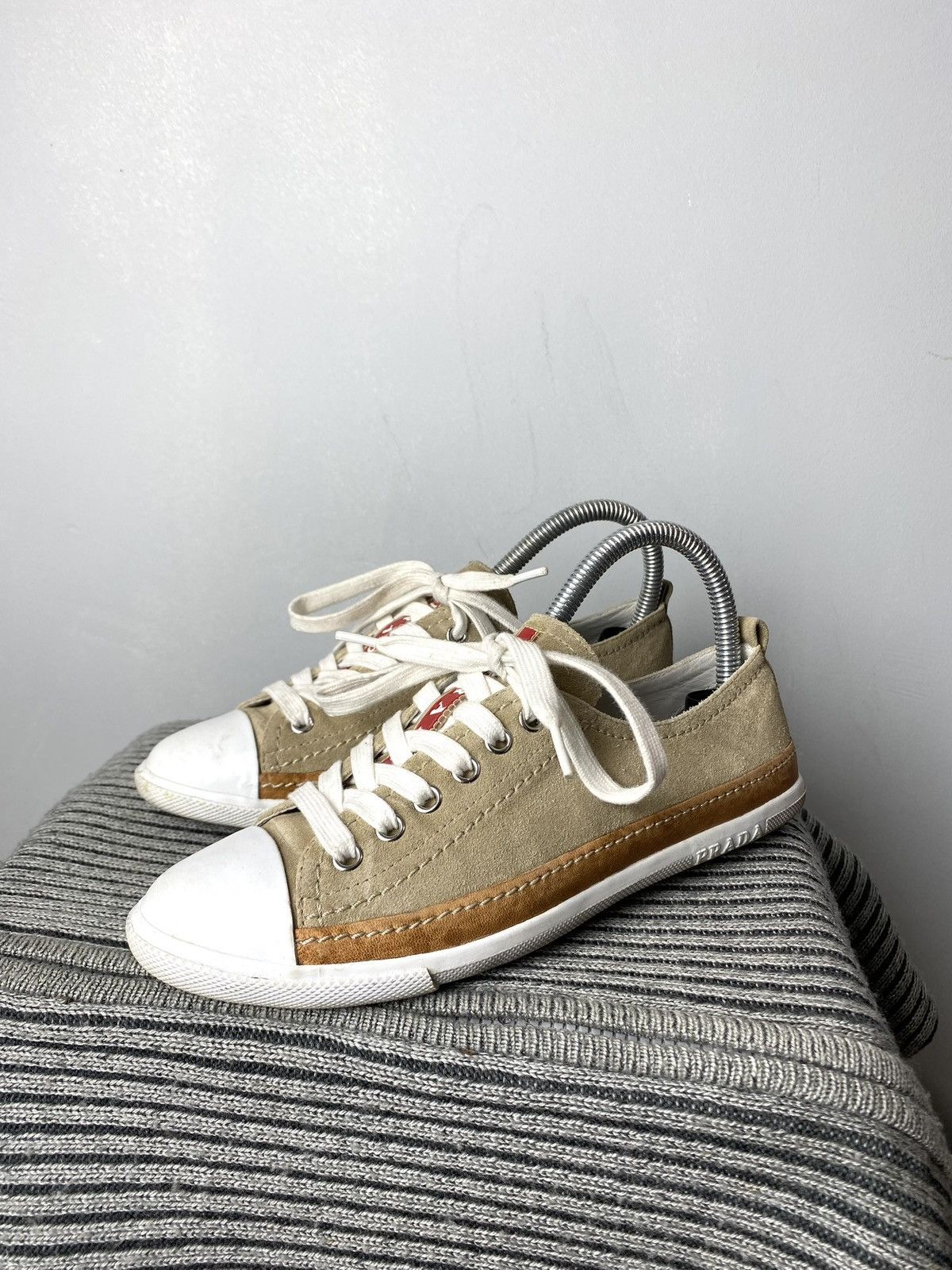 Prada Suede Prada Low Top Sneakers Red Tab Shoes Size US 6 / IT 36 - 1 Thumbnail