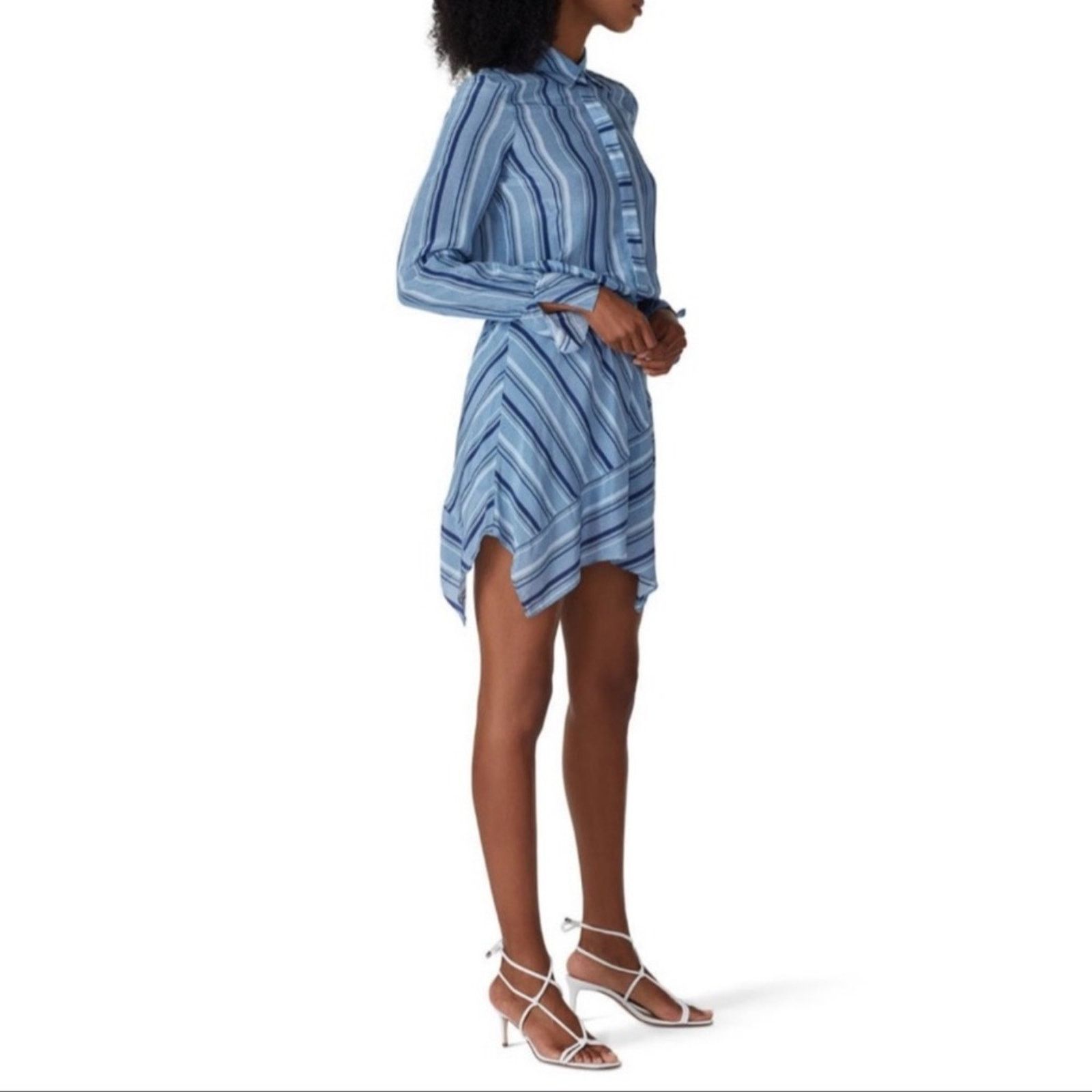 Ramy Brook Ramy Brook Blue A-Line Striped Shirtdress Silk Size XS Size XS / US 0-2 / IT 36-38 - 2 Thumbnail