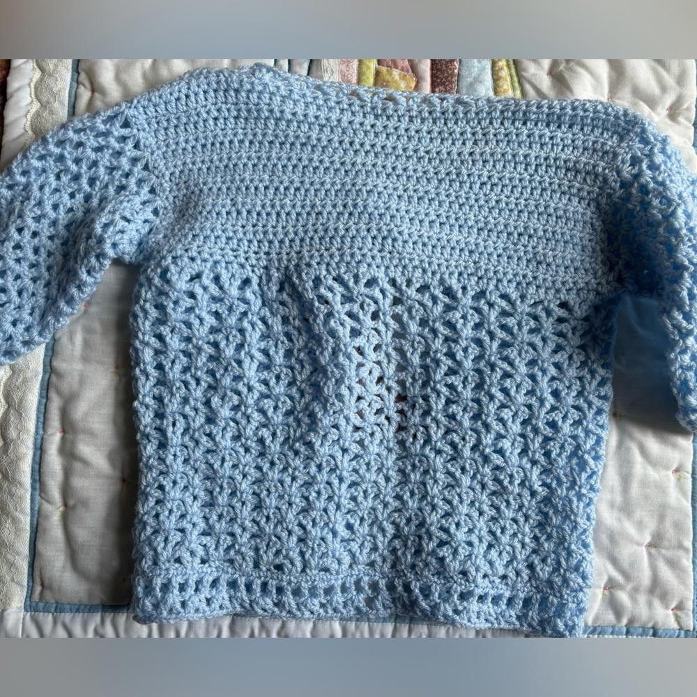 Designer Crochet Girls Blue Sweater Size US XXS / EU 40 - 2 Thumbnail