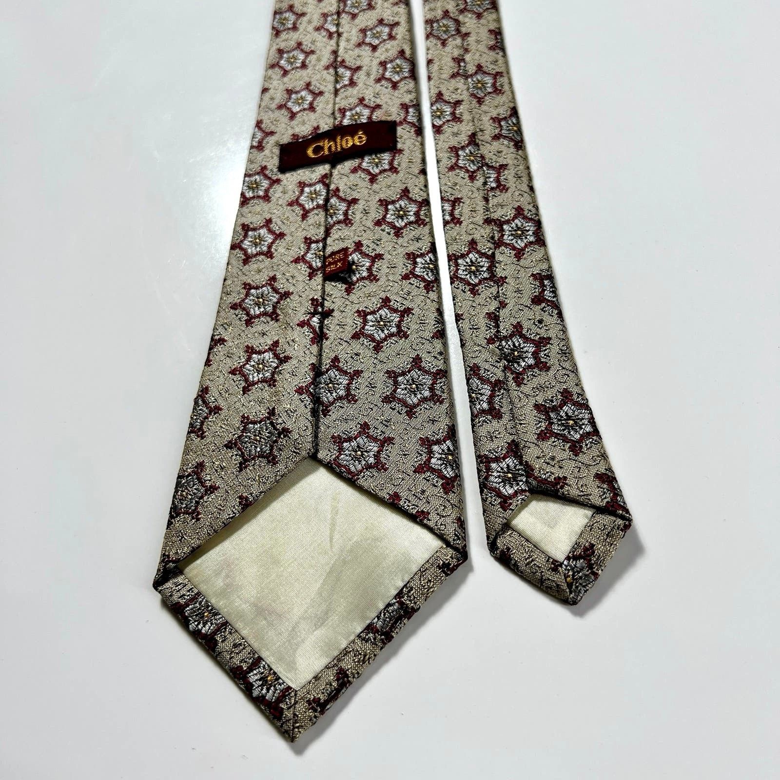 Chloe Chloe Men's Neck Tie Silver Red Blue Pure Silk Woven Necktie Size ONE SIZE - 2 Thumbnail