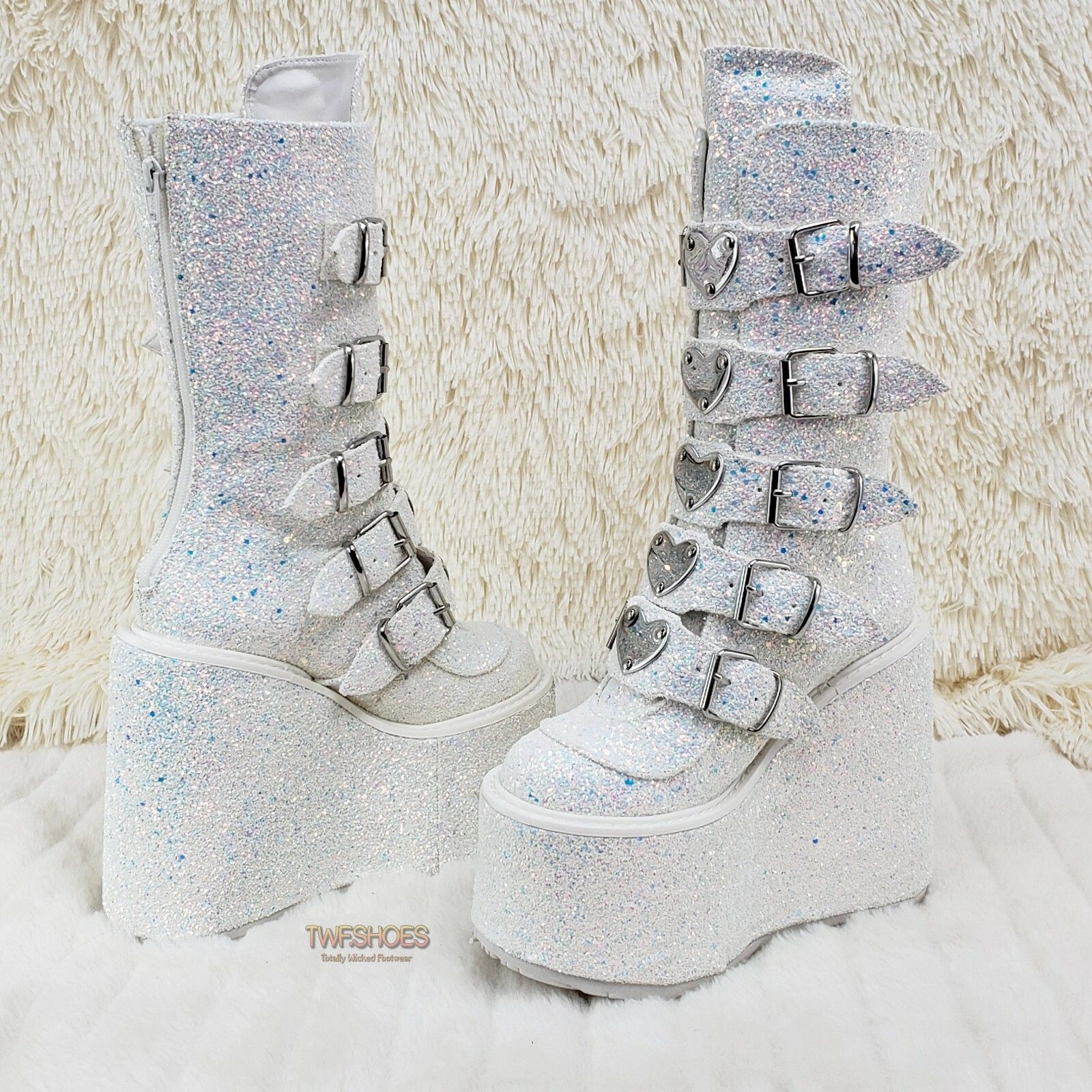 Other Swing 230G White Multi Glitter Mid Calf Boot 5.5 Platform He Size US 12 / IT 42 - 5 Thumbnail