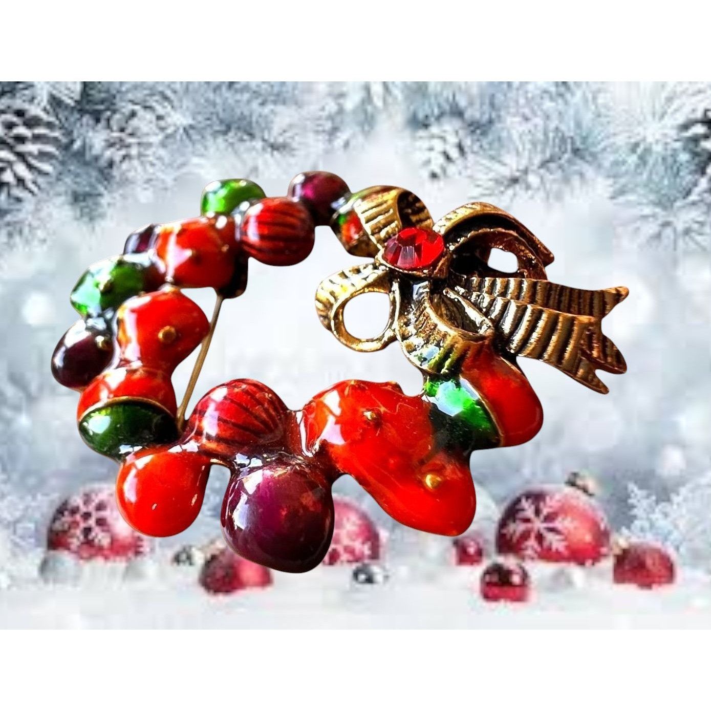 Handmade Christmas Wreath Brooch Pin New Ornaments Festive Winter Hol Size ONE SIZE - 8 Thumbnail
