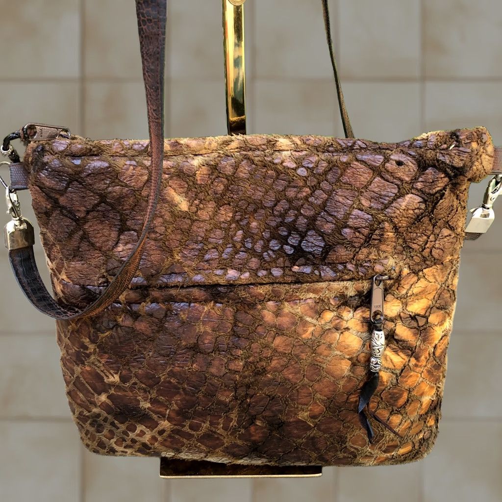 Vintage CONNIE GUNDERSON Ventura CA Designer Crossbody Purse Fuzzy Satchel Bag Brown Women Medium 11" W x 10" H Polyester Designer Crossbody Bag Brown Size ONE SIZE - 1 Thumbnail