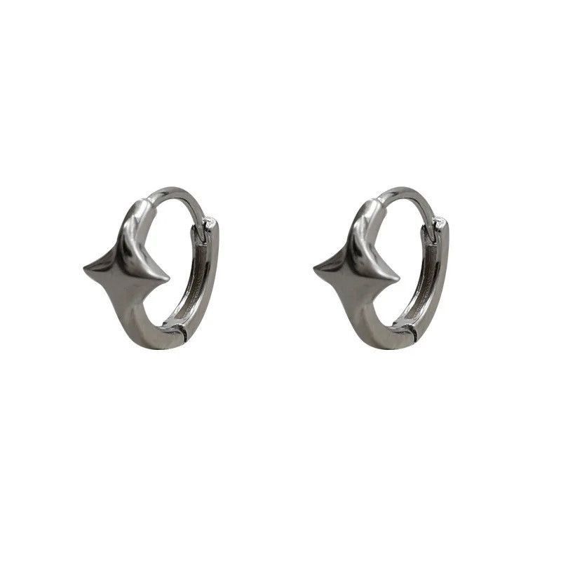 Jewelry Silver Color Star Hoops Earrings Size ONE SIZE - 2 Thumbnail