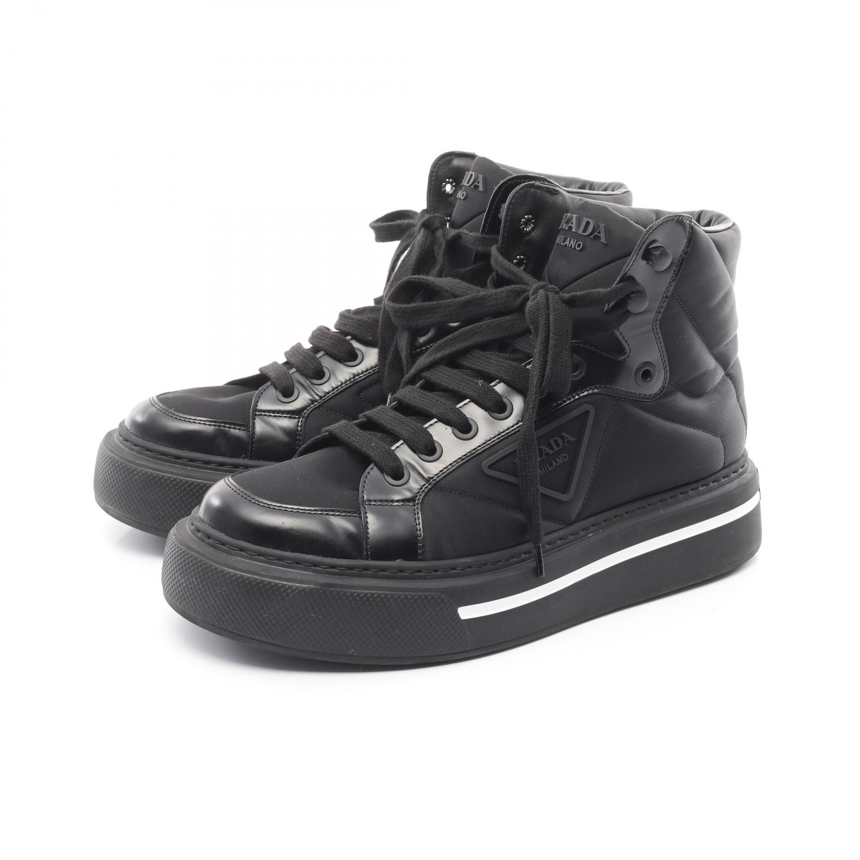 Prada Prada Re-Nylon Macro High-Top Sneakers Nylon Leather Sneakers Leather Shoes 2Tg183 in Black
