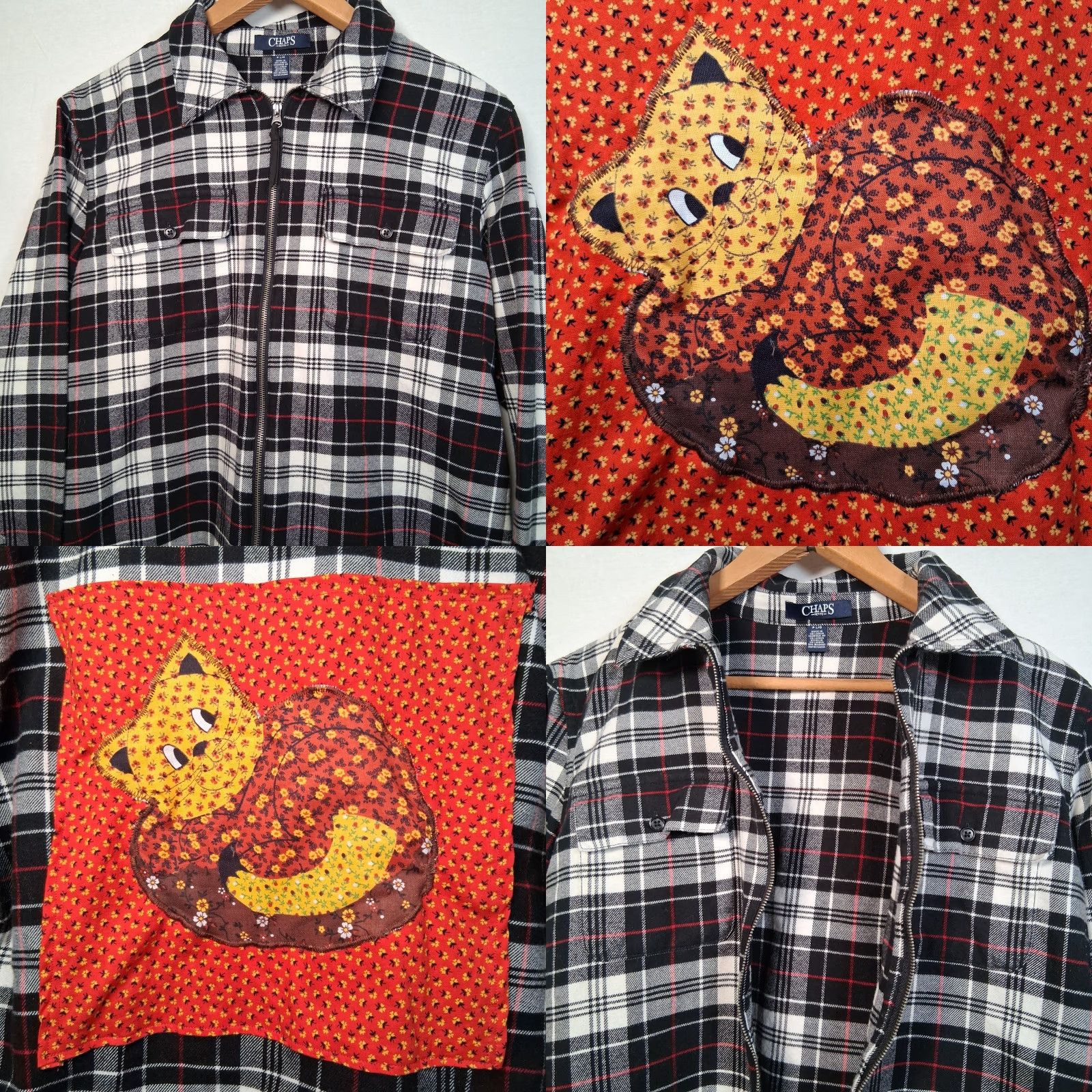 Chaps Reworked Handmade Cat Patch Flannel Shirt Women PS Petite Large Zip Black Plaid Knit? Size S / US 4 / IT 40 - 8 Thumbnail