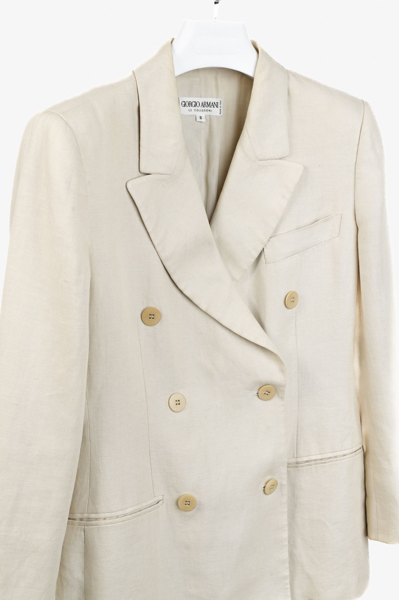 Armani Collezioni Armani Collezioni Vintage Tan Linen Double Breasted Blazer Size M / US 6-8 / IT 42-44 - 3 Thumbnail