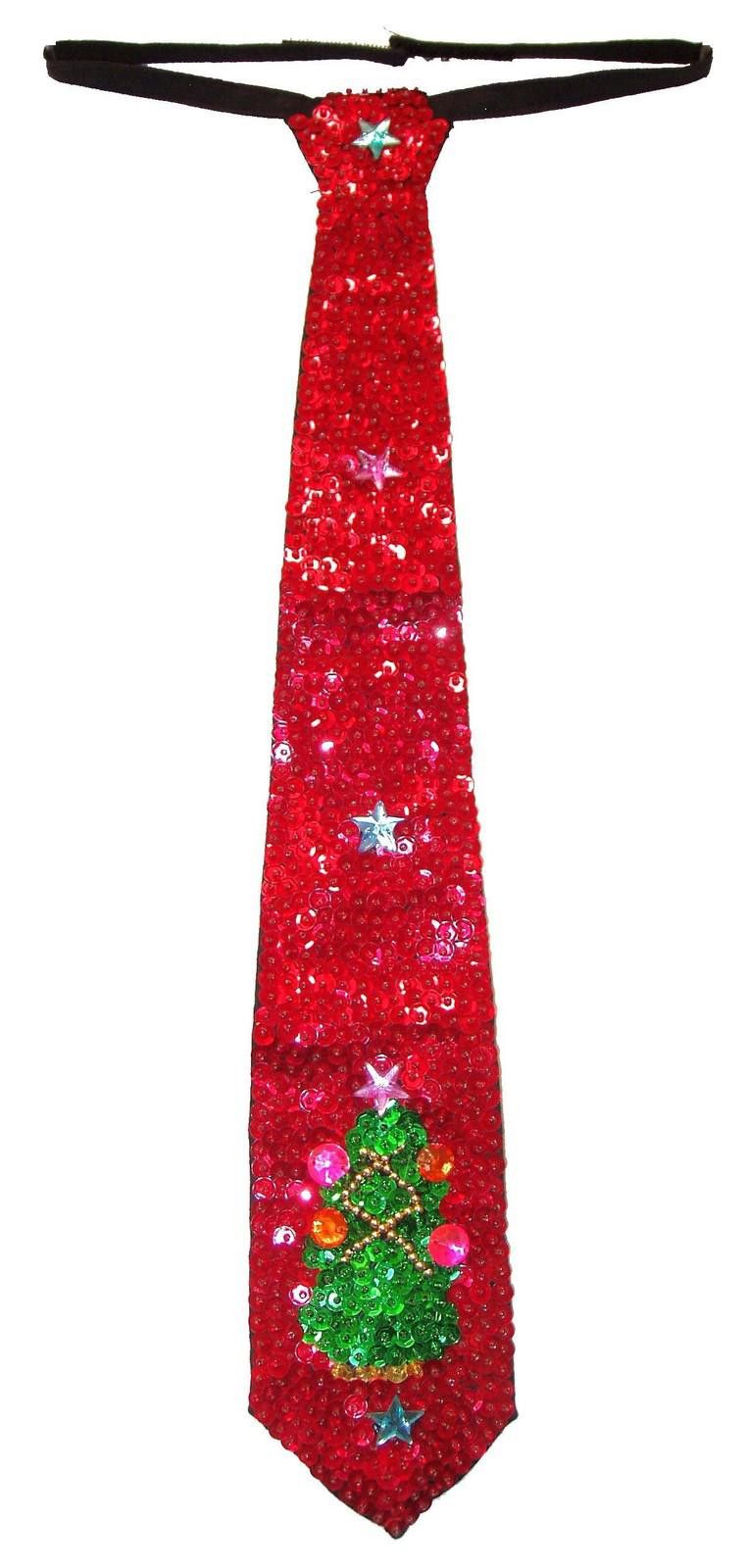 Designer Sequin Neck Tie Red w/Christmas Tree Adult Unisex Size ONE SIZE - 1 Preview