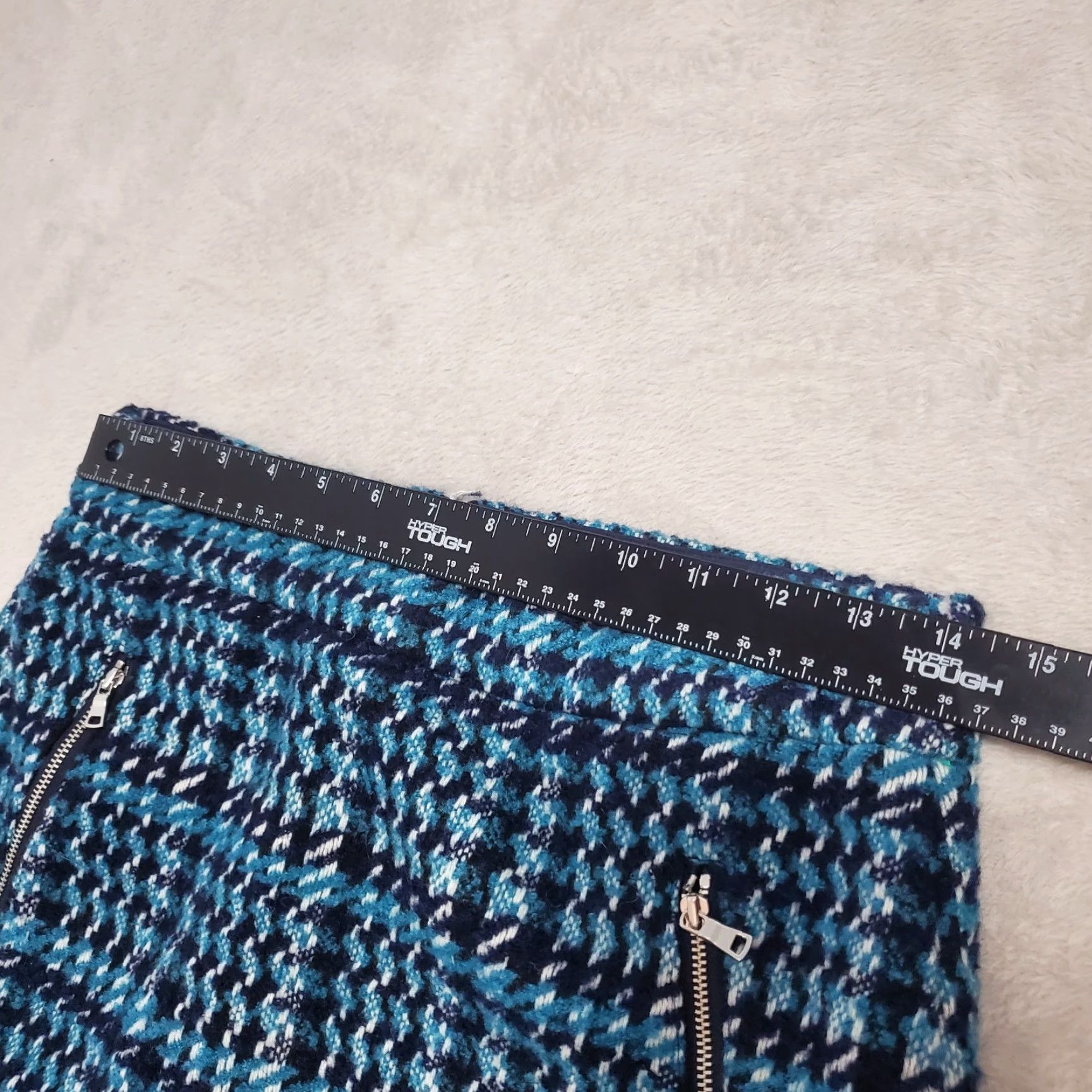 Loft VINTAGE Loft Mini Skirt Women 4 Blue Houndstooth Wool Blend Zip Pockets Academia Preppy Size 27" / US 4 / IT 40 - 7 Thumbnail