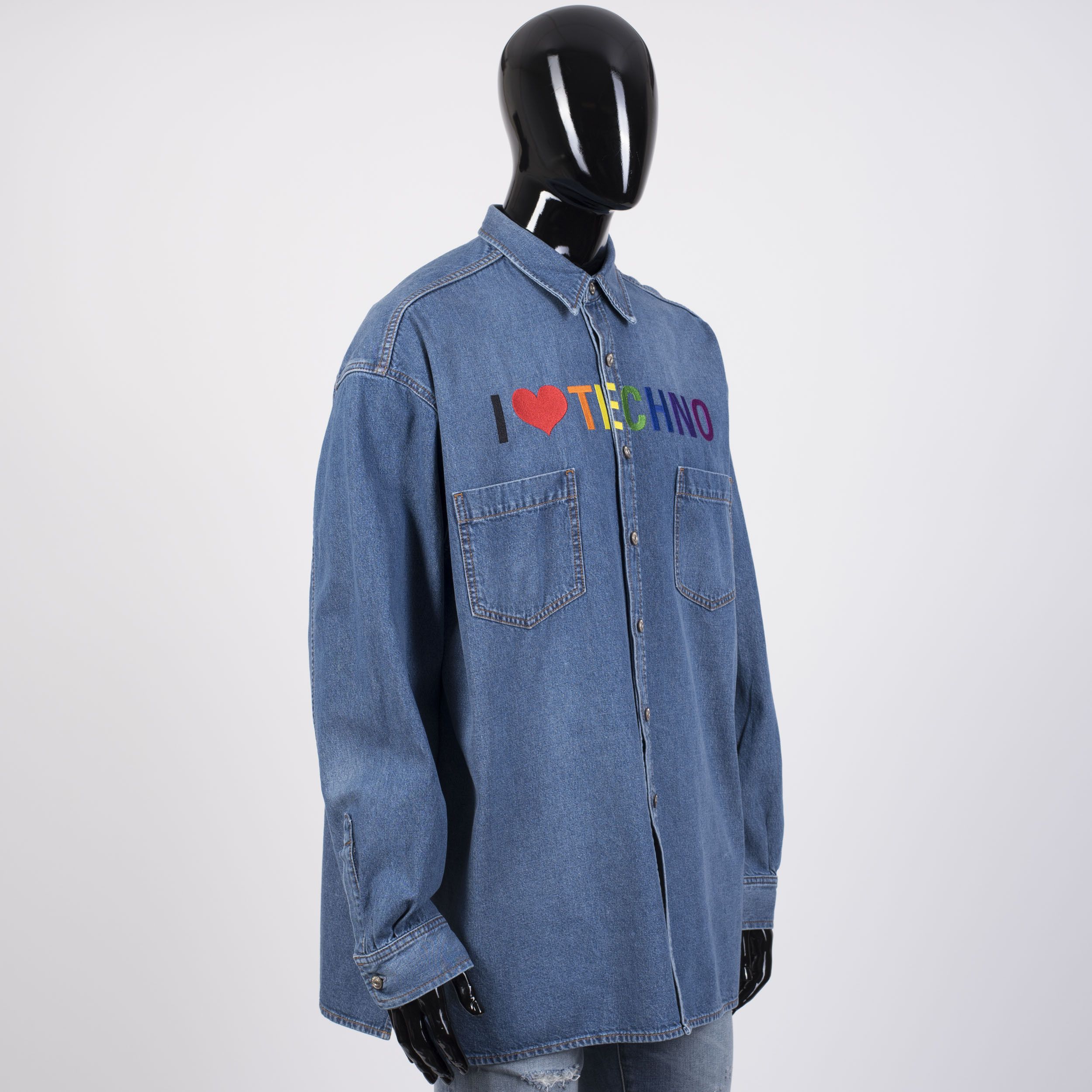Balenciaga I Love Techno Embroidered Oversized Denim Shirt Size US S / EU 44-46 / 1 - 7 Thumbnail
