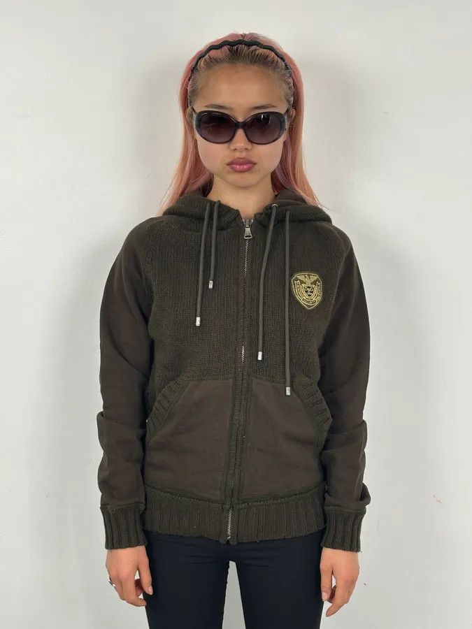 Dolce & Gabbana AW2003 Dolce & Gabbana Khaki Wool Embroidered Zip-up Hoodie Size S / US 4 / IT 40 - 2 Thumbnail