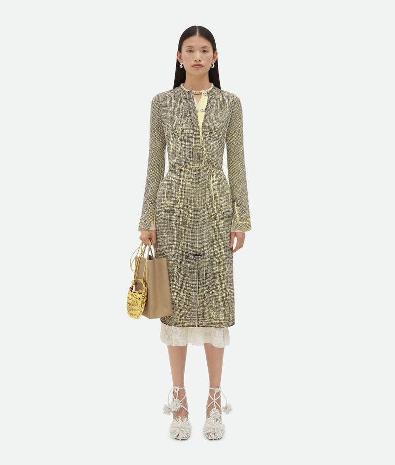Bottega Veneta o1s1rm1125 Printed Viscose Creased Dress in Yellow/Charcoal Size XS / US 0-2 / IT 36-38 - 1 Thumbnail