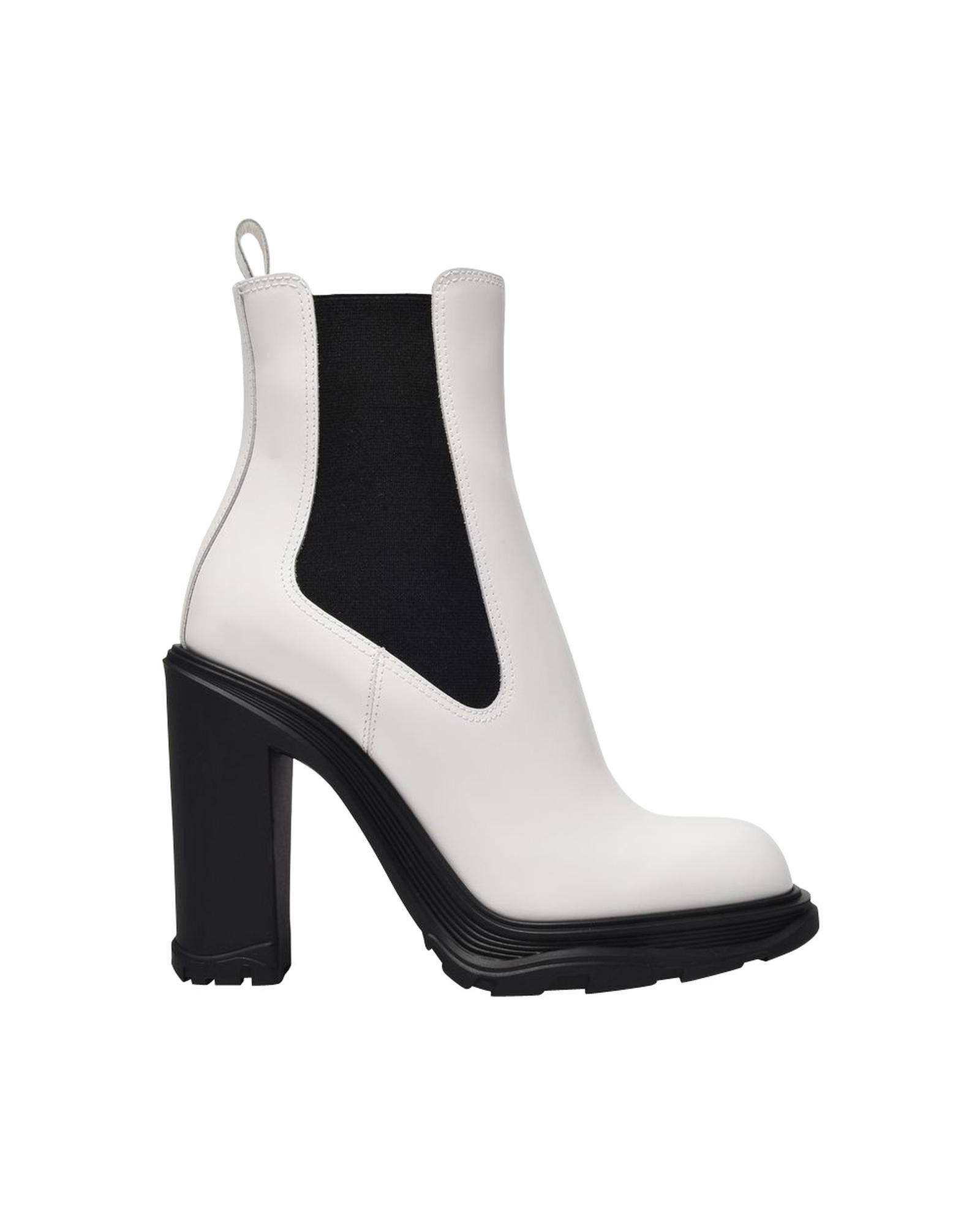 image of Alexander Mcqueen High-Heel Shoes Almond Toe Leather Chelsea Boots in White, Women's (Size 9)