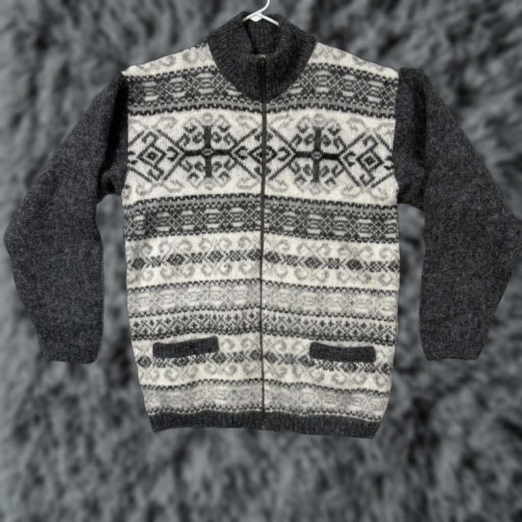 Vintage VTG Freyja Sweater Mens XL Gray Wool Nordic Fair Isle 90s Full Zip Pockets Heavyweight Mock Neck - Size US XL / EU 56 / 4 - 1 Thumbnail