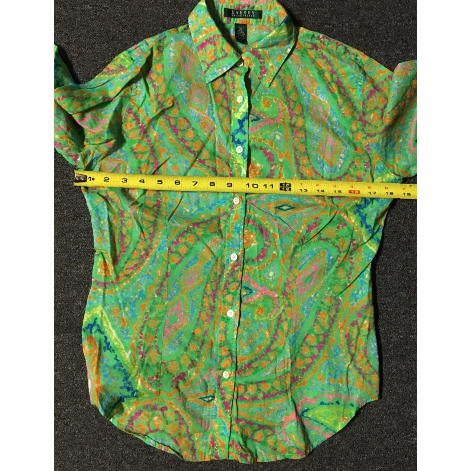 Polo Ralph Lauren VINTAGE Polo Ralph Lauren Button-Down Shirt M Green 90s Abstract Art Paisley Women Shirt Size M / US 6-8 / IT 42-44 - 5 Thumbnail